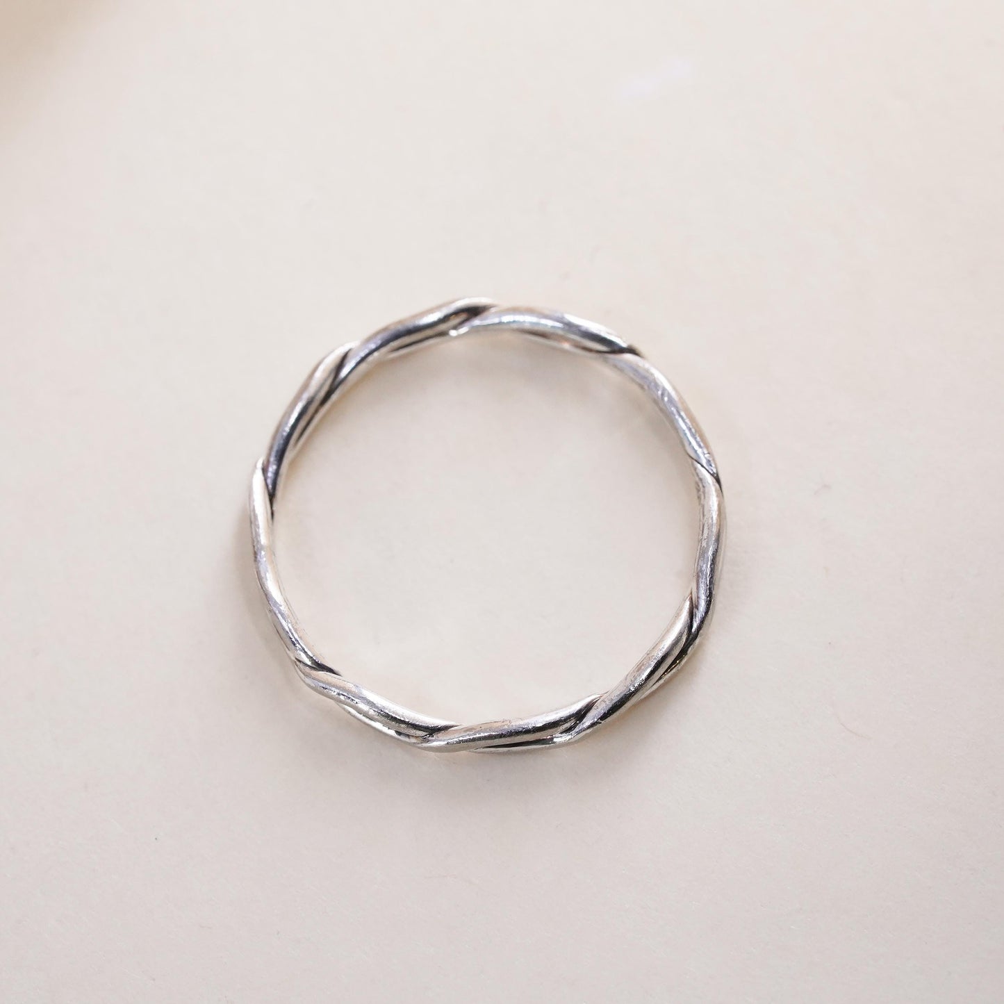 Size 5.5, vintage sterling silver handmade ring, 925 band with woven pattern
