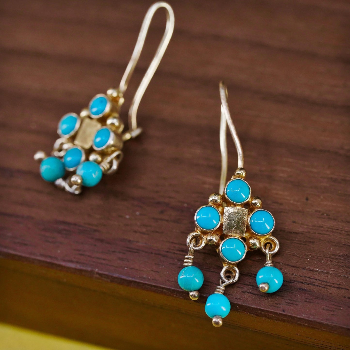 Southwestern gold plated Sterling 925 silver handmade earrings turquoise beads