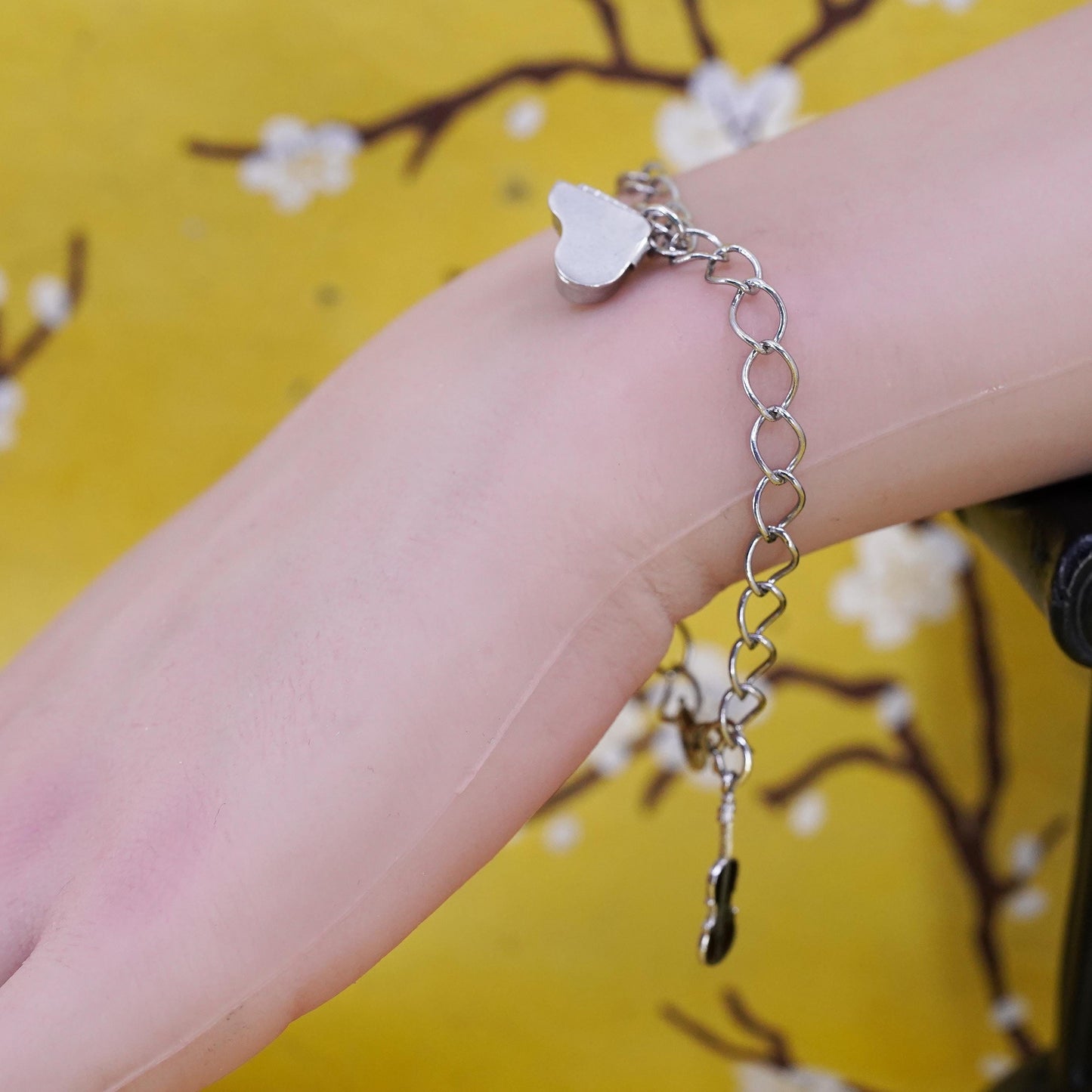 6.75", Sterling silver curb bracelet, 925 chain bracelet piano guitar charms