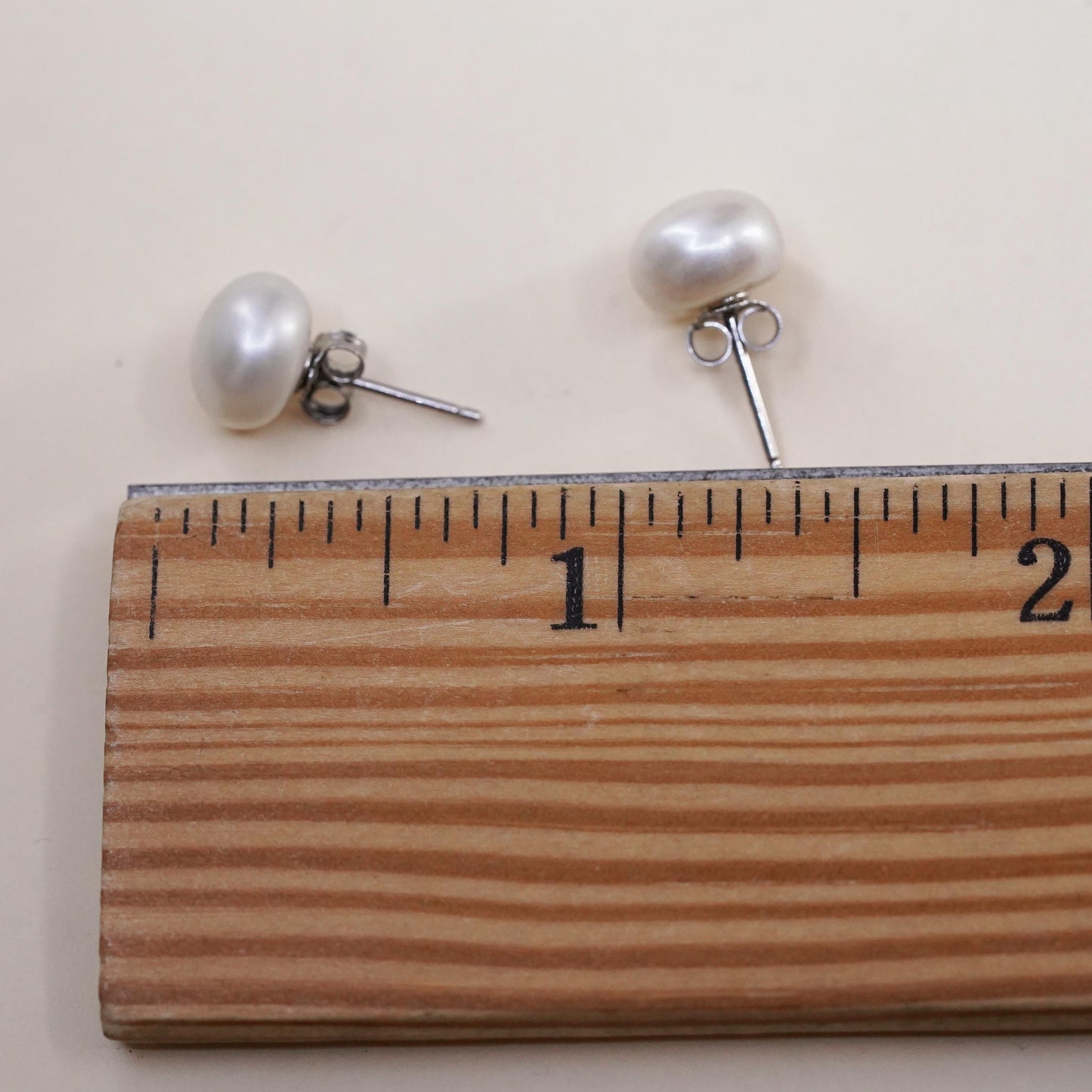 8mm, Vintage sterling silver handmade earrings, 925 studs with freshwater pearl