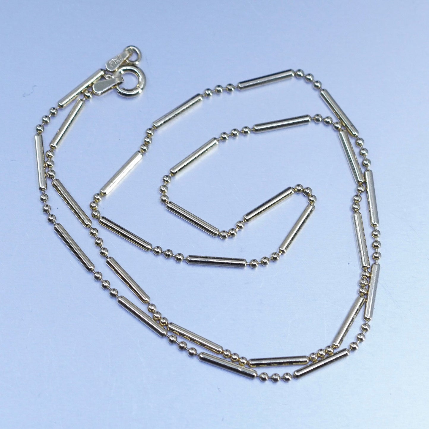 18”, vtg vermeil yellow gold over Sterling silver necklace, 925 bar bead chain