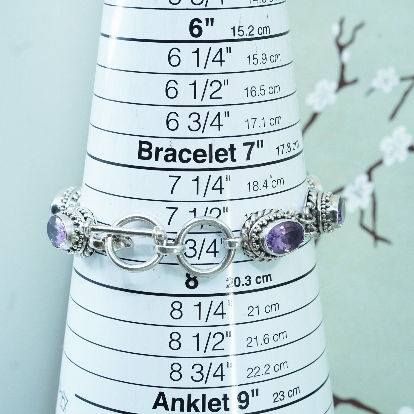 7+0.5”, BA Suarti jewelry | Sterling 925 silver handmade bracelet amethyst