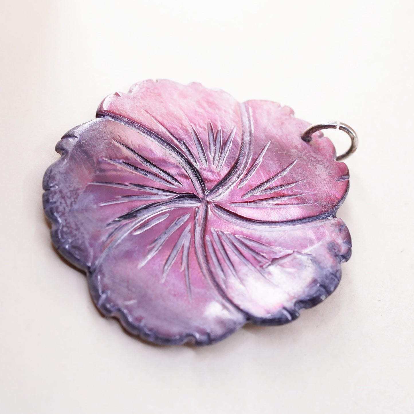 Vintage red burgundy huge carved flower pendant