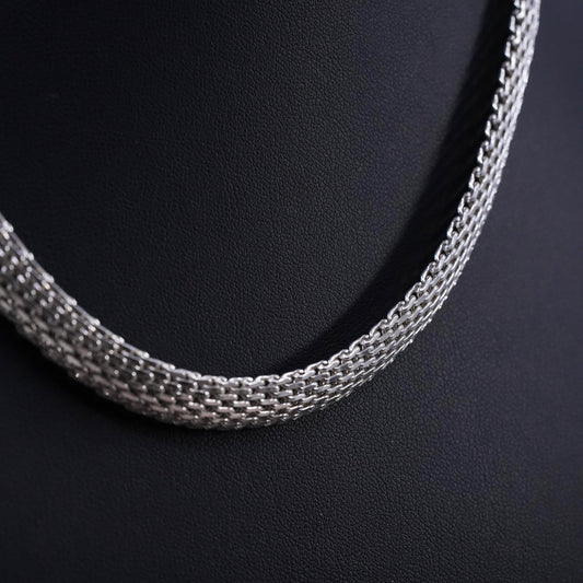 16+2", VTG Italian GC Sterling silver handmade necklace, bold 925 mesh chain