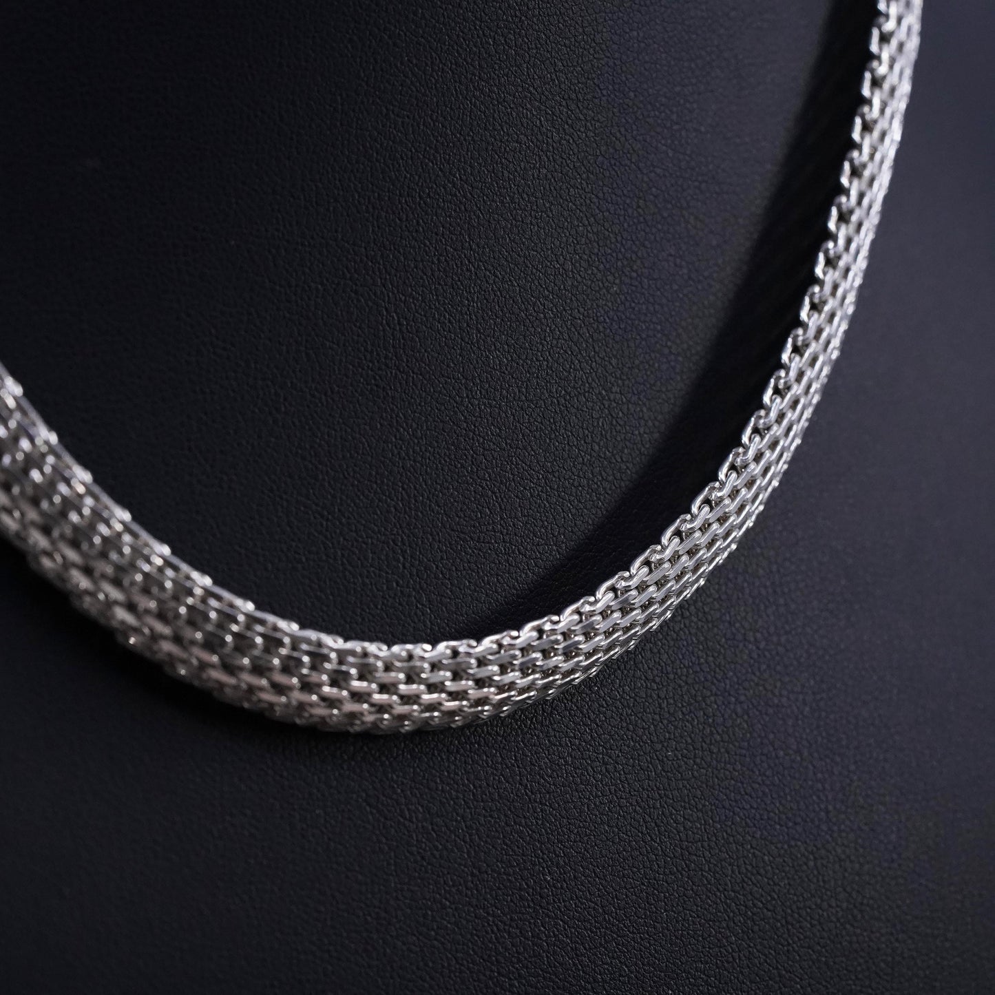 16+2", VTG Italian GC Sterling silver handmade necklace, bold 925 mesh chain