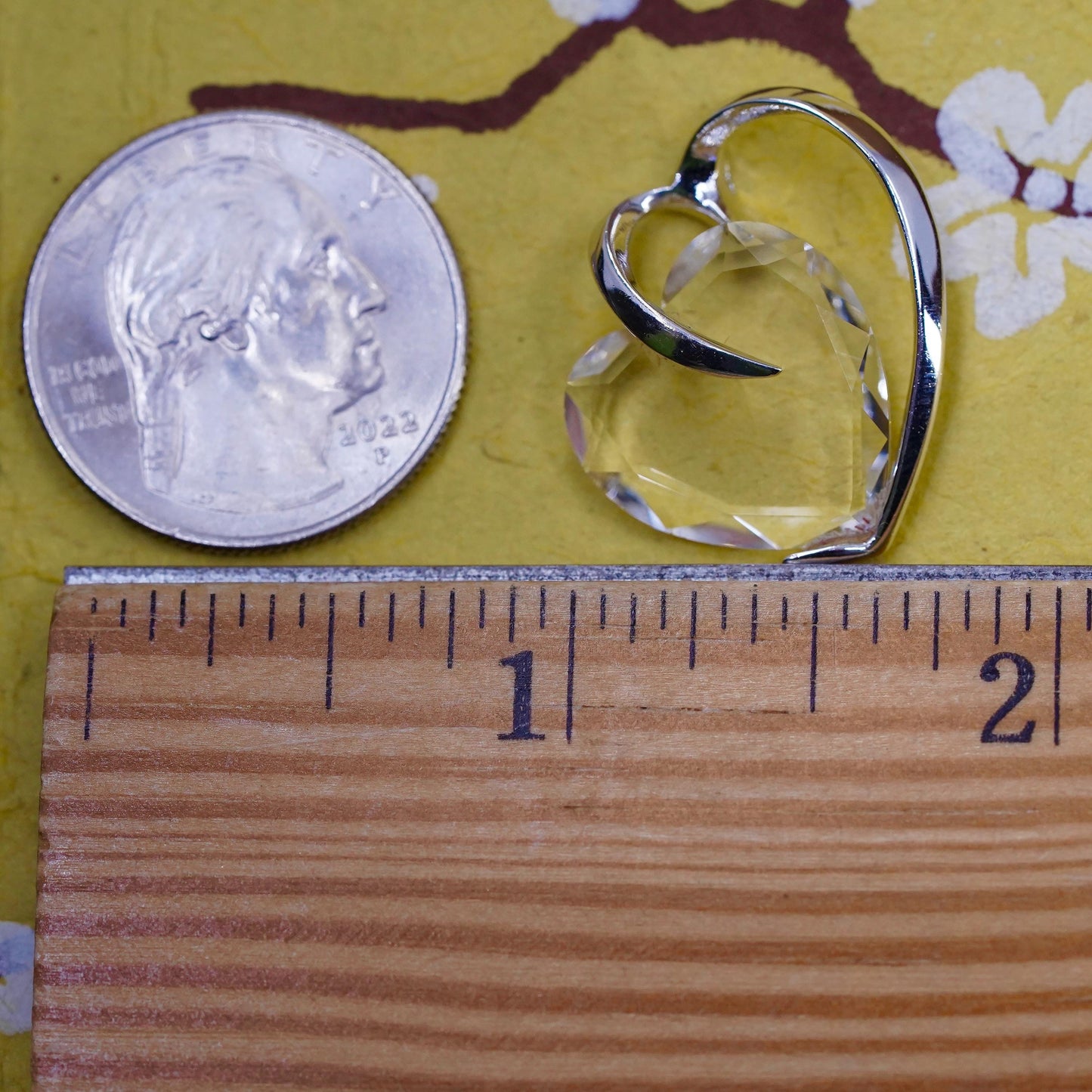 Vintage Sterling 925 silver double heart pendant with clear crystal