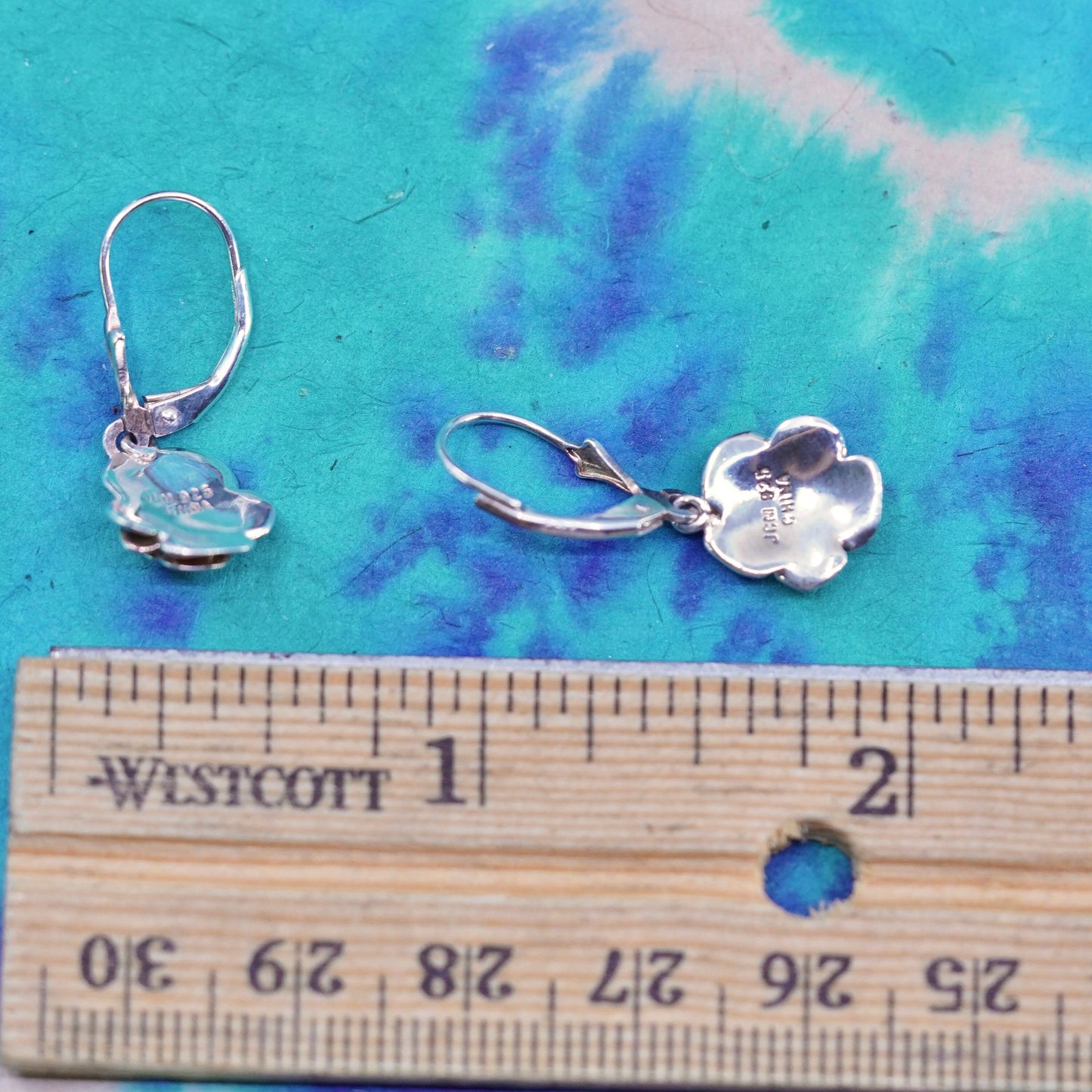 Vintage Sterling silver handmade earrings, 925 flower drops
