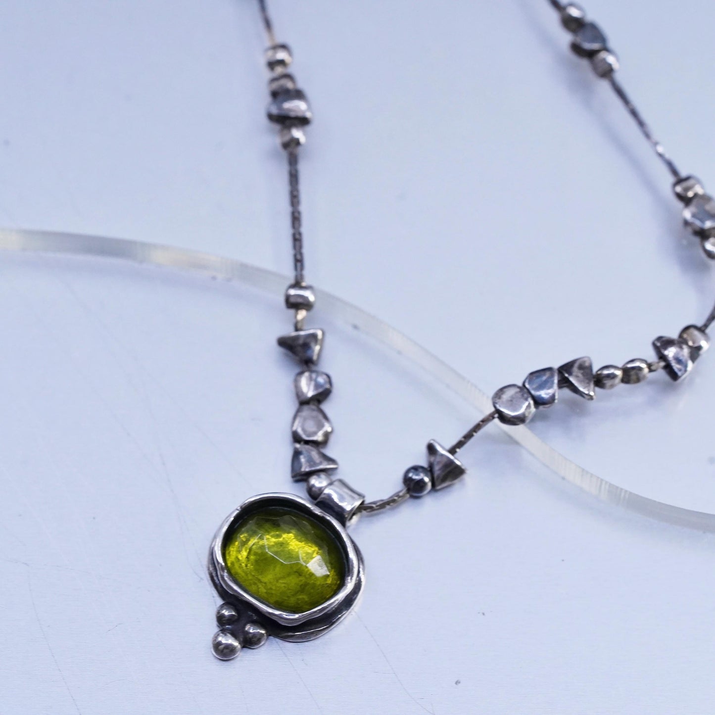 16”, Silpada Artisan 925 Sterling 925 Silver and Green Glass Pendant Necklace
