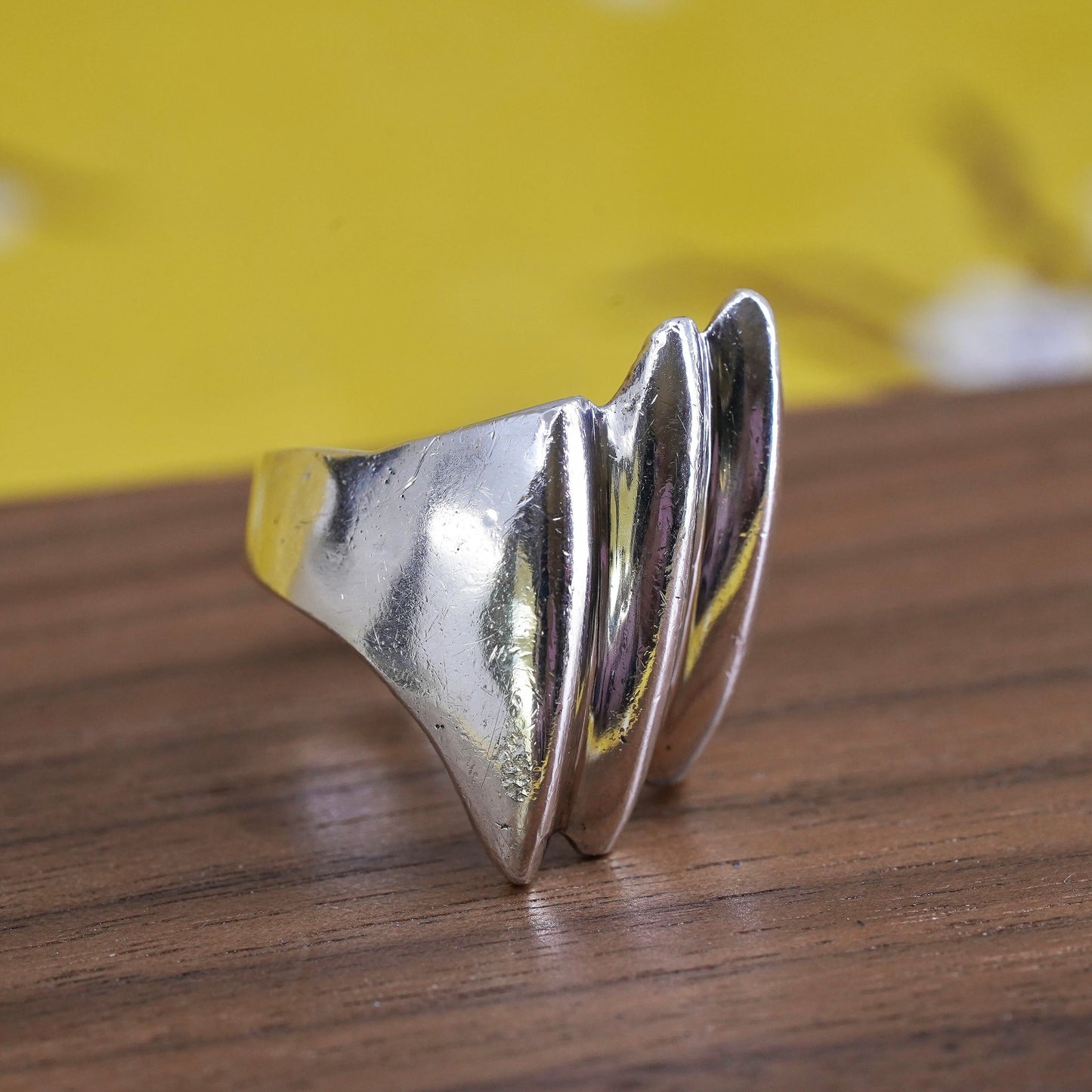 Size 7.5, vintage Mexican sterling silver handmade ring, 925 ribbed band