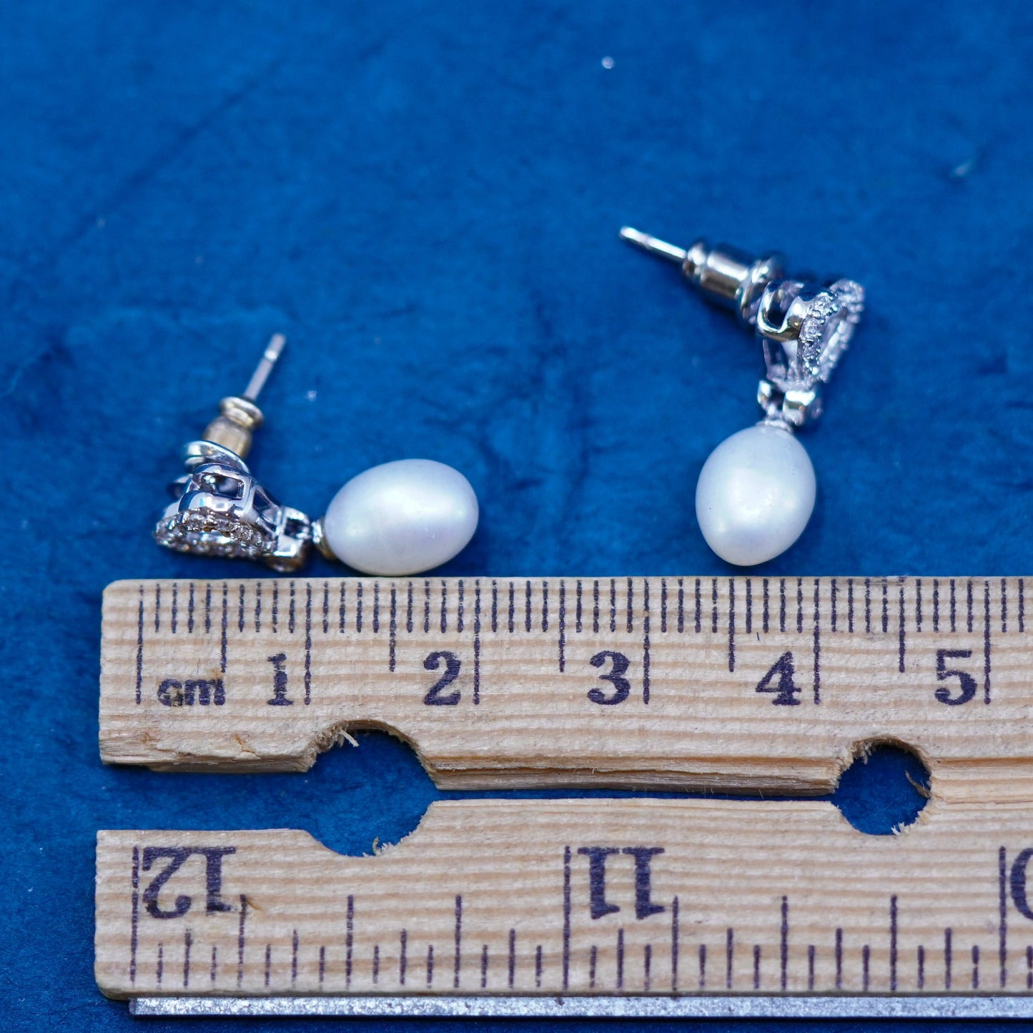 Vintage sterling silver 925 handmade earrings with heart cluster cz pearl