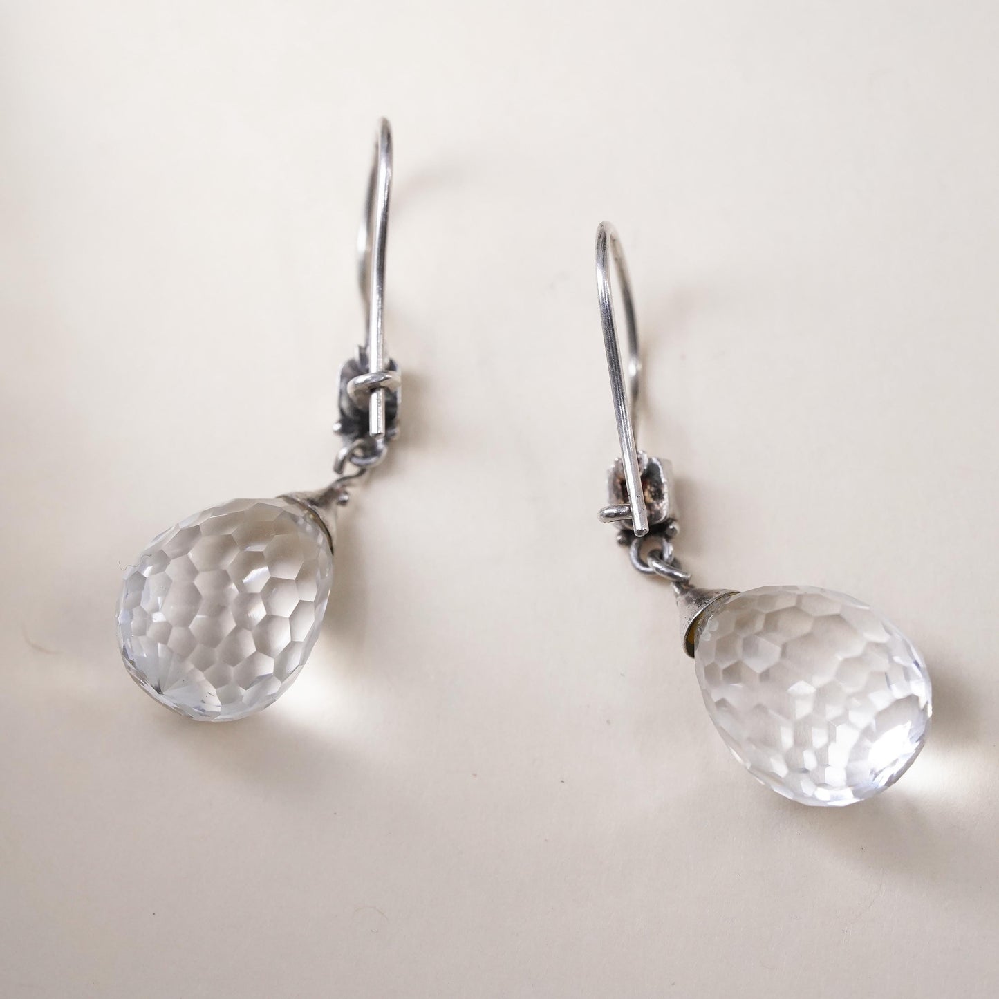 Vintage sterling silver 925 earrings with teardrop crystal drops ruby details
