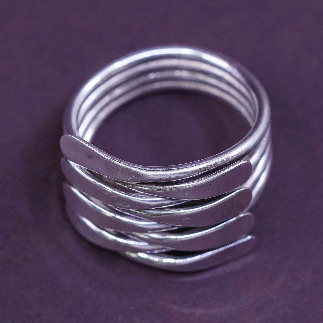 sz 7, vtg Sterling silver handmade ring, solid 925 entwined band