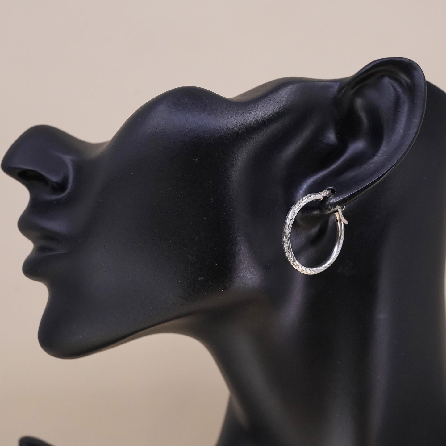 1", VTG sterling silver loop single earring, minimalist primitive textured hoop