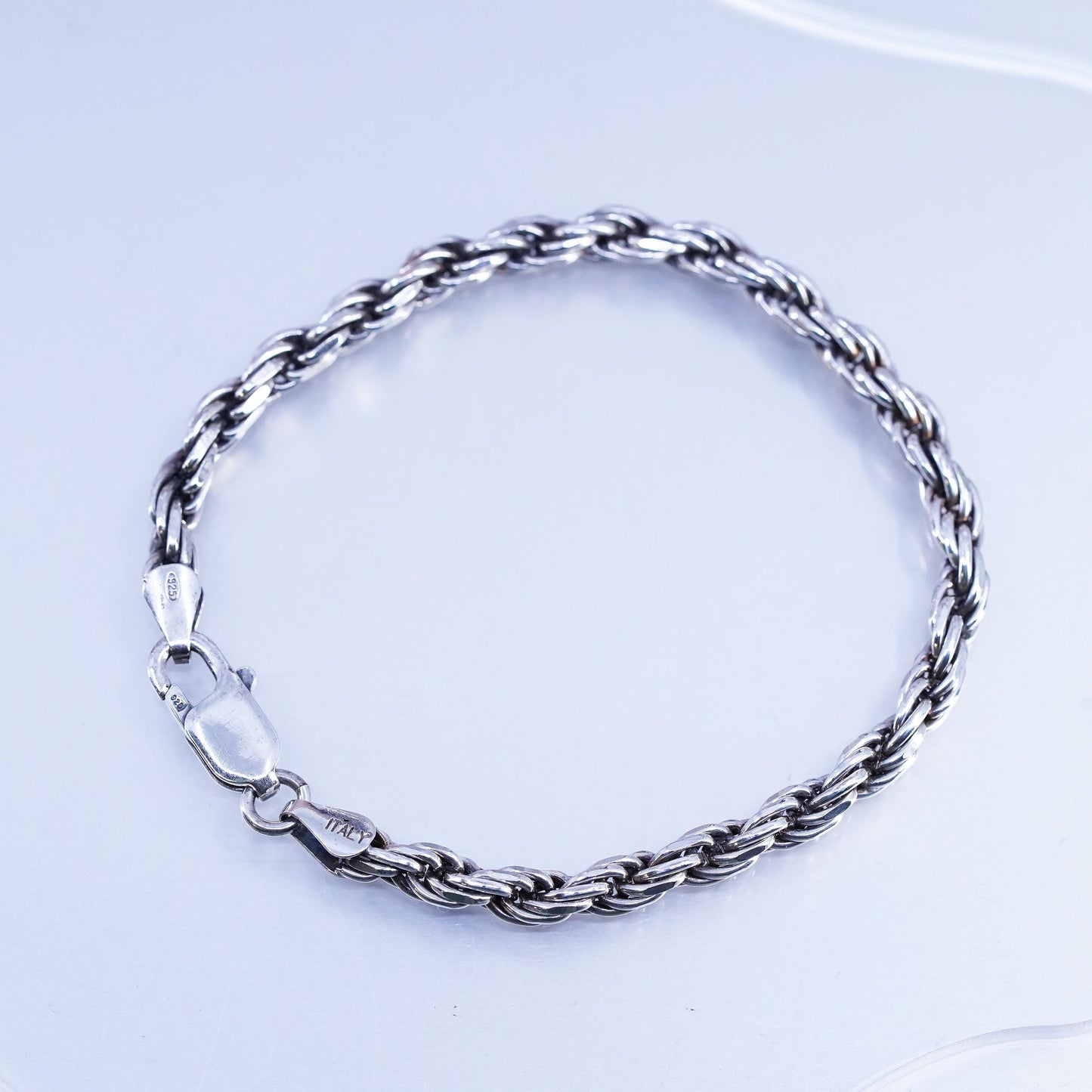 7" 5mm, vintage Sterling 925 silver bold bracelet, diamond cut rope chain
