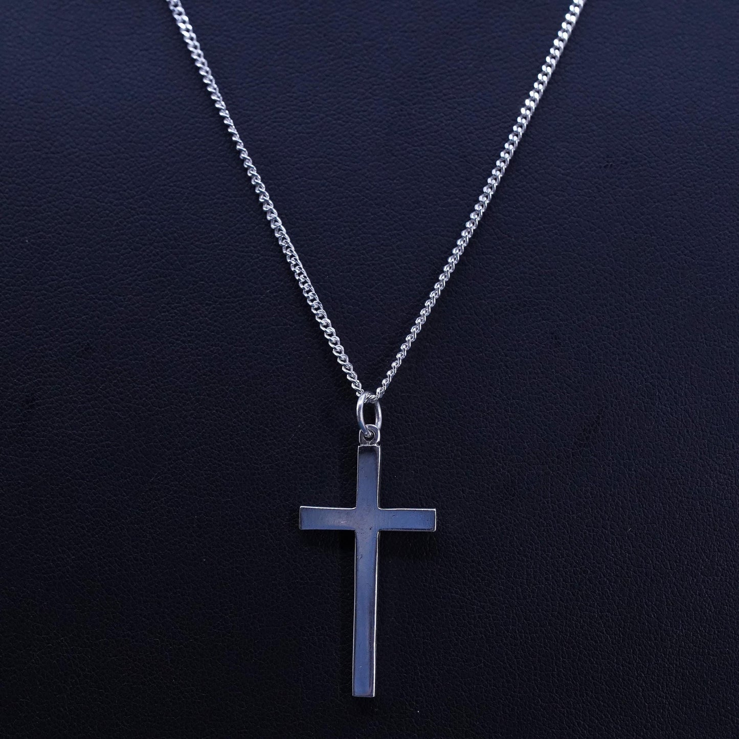 20” 2mm, vintage Sterling 925 silver handmade curb chain necklace with cross