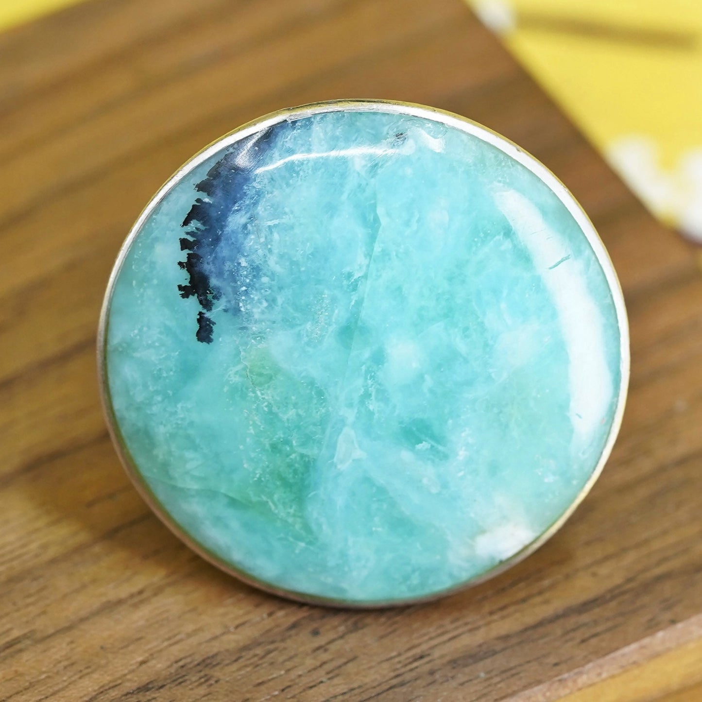 Size adjustable, vintage Sterling 925 silver handmade ring huge round larimar