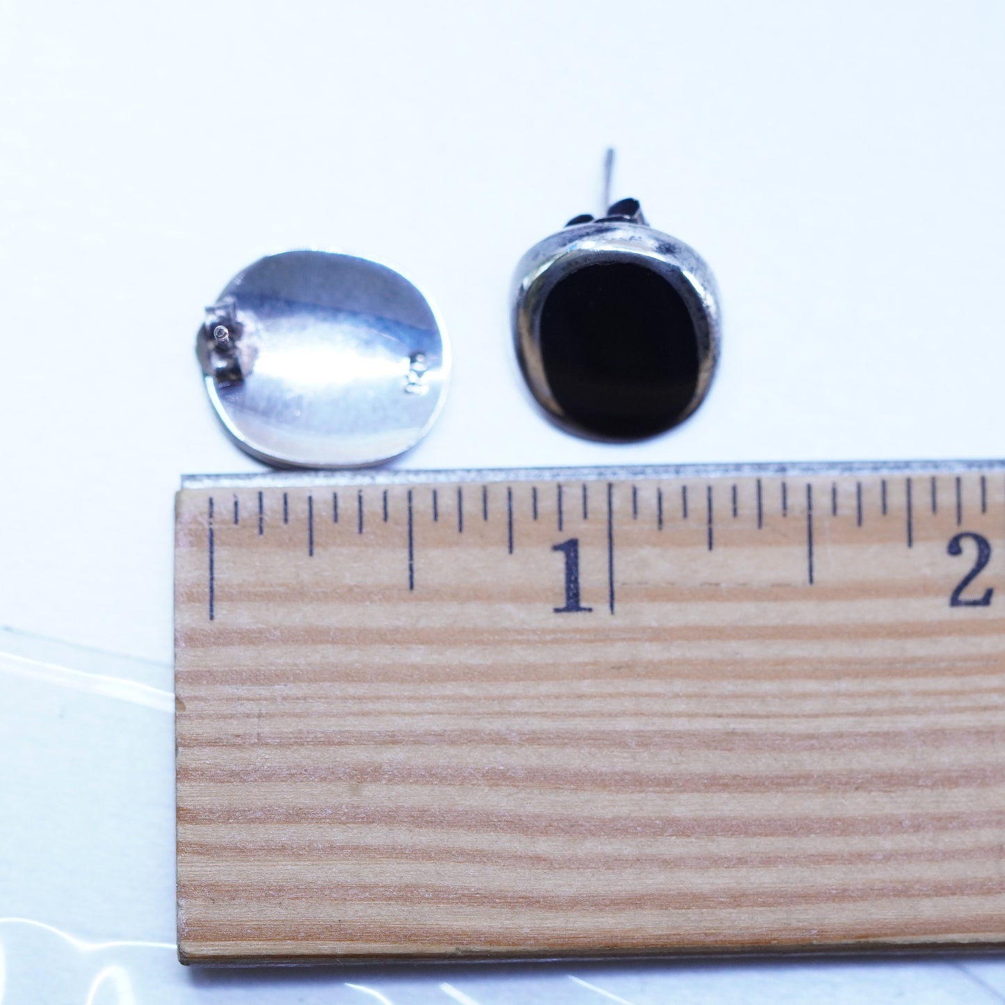 Vintage Sterling 925 silver handmade black onyx earrings, studs