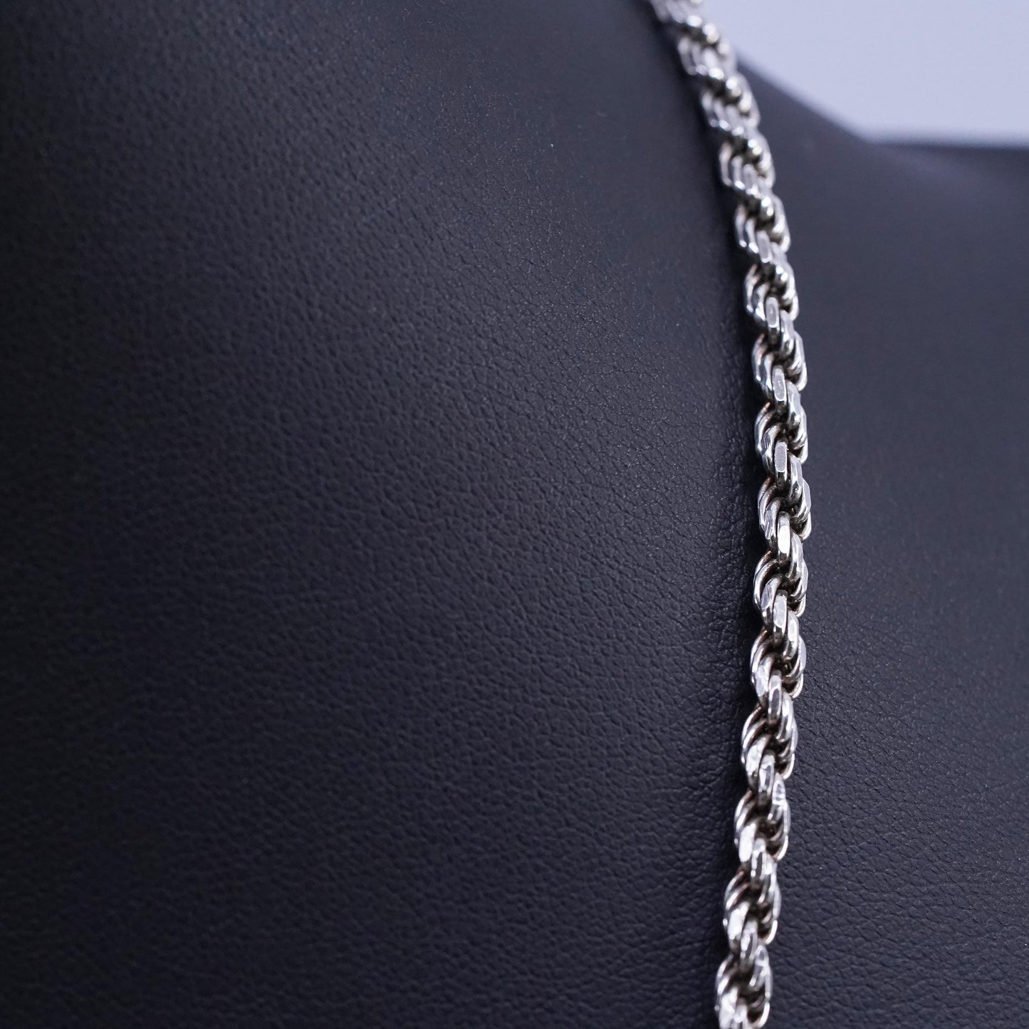 30", 3mm, vintage Sterling silver handmade necklace, 925 diamond cut rope chain