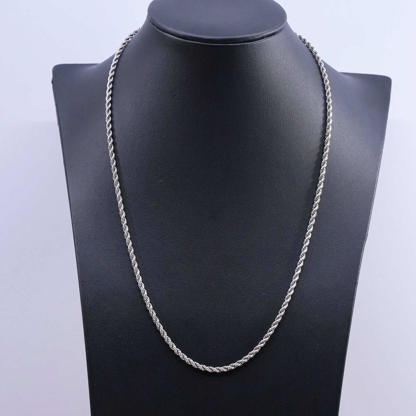 20” 3mm, vintage Sterling silver handmade necklace, 925 diamond rope chain