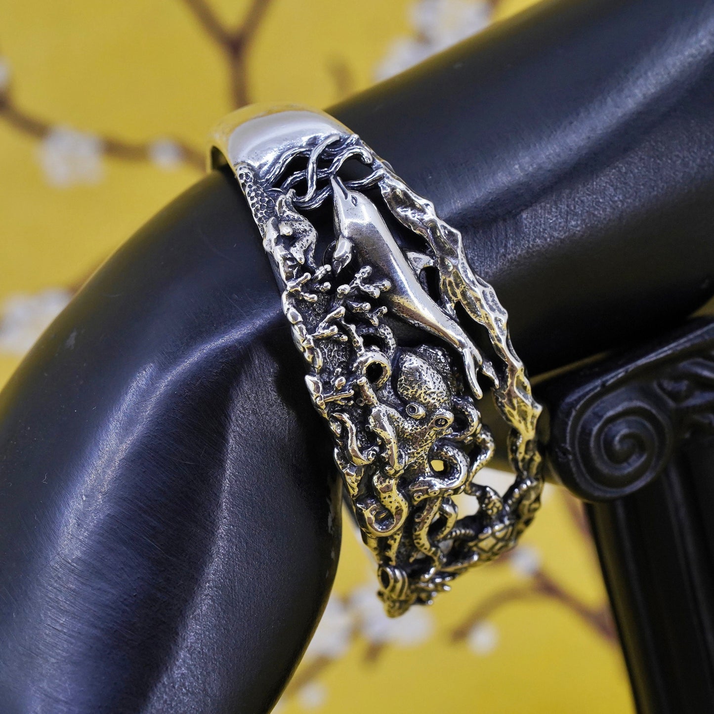 6.5", sterling silver SC bracelet, 925 sea animal octopus dolphin turtle cuff