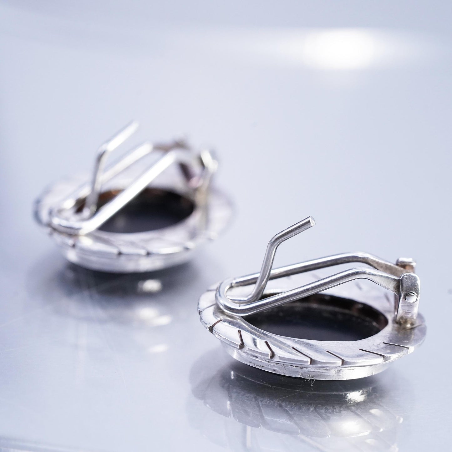 Vintage southwestern Sterling 925 silver black onyx textured earrings, studs