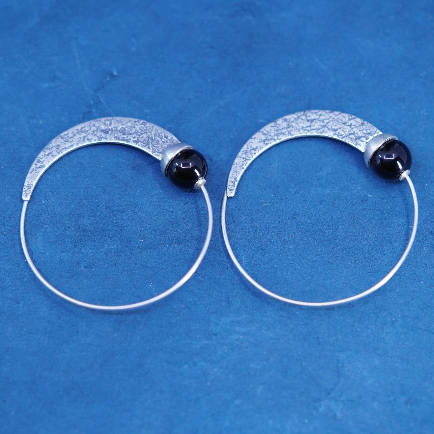 SILPADA W1874 .925 Sterling silver Black Chalcedony Comet Tail Hoops earrings