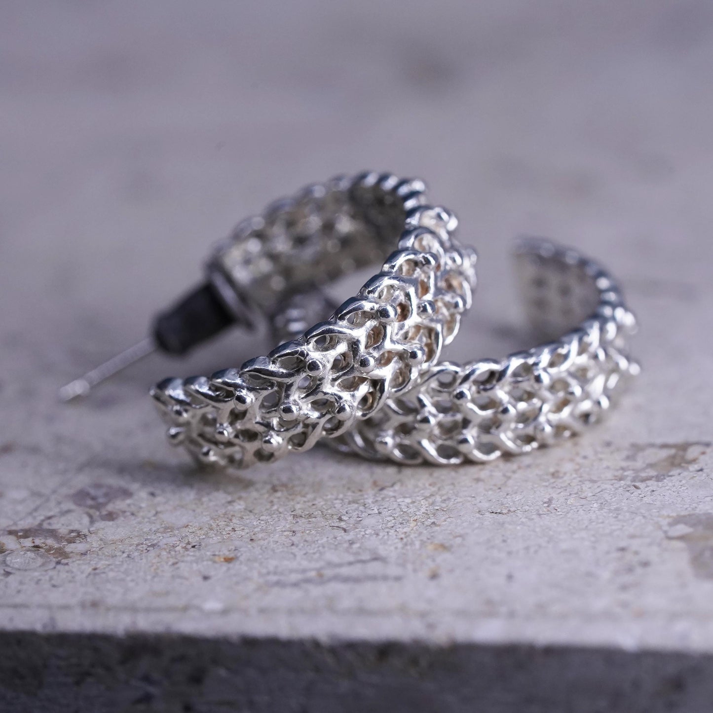 0.75”, southwestern Sterling Silver handmade Earrings 925 textured huggie studs