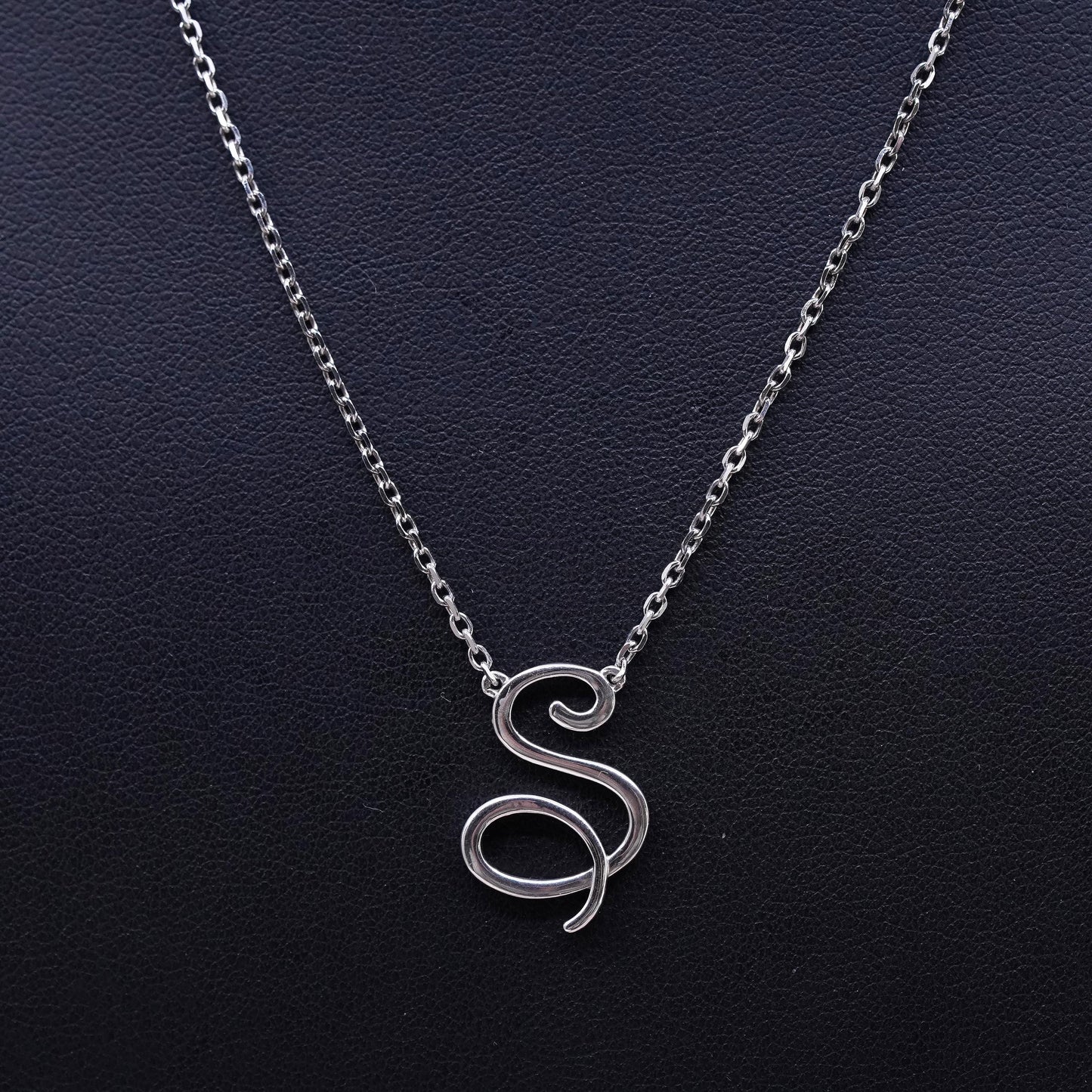 18", vintage Sterling silver necklace, 925 circle chain with letter S pendant