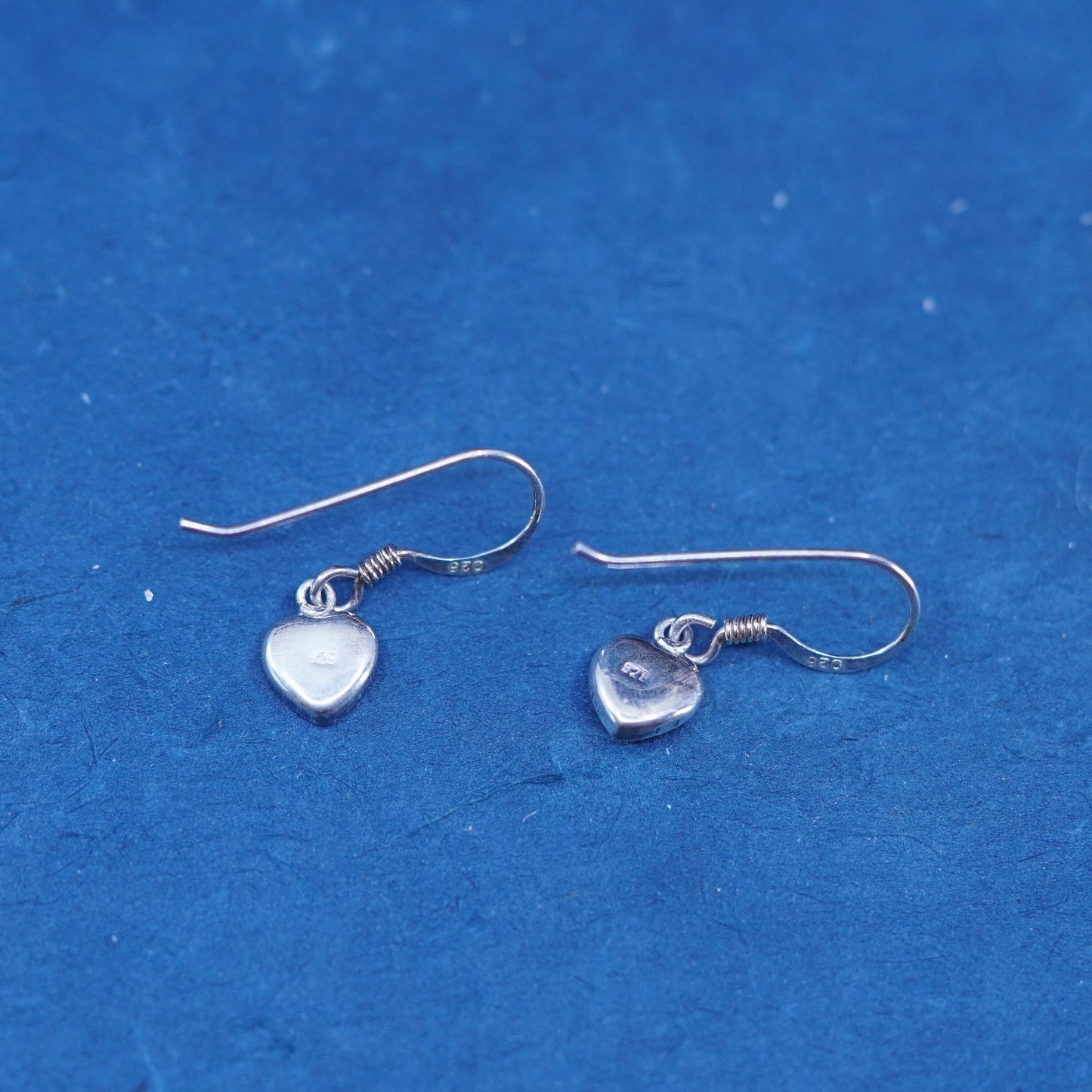 Sterling silver handmade earrings, 925 heart drops pink mother of pearl inlay