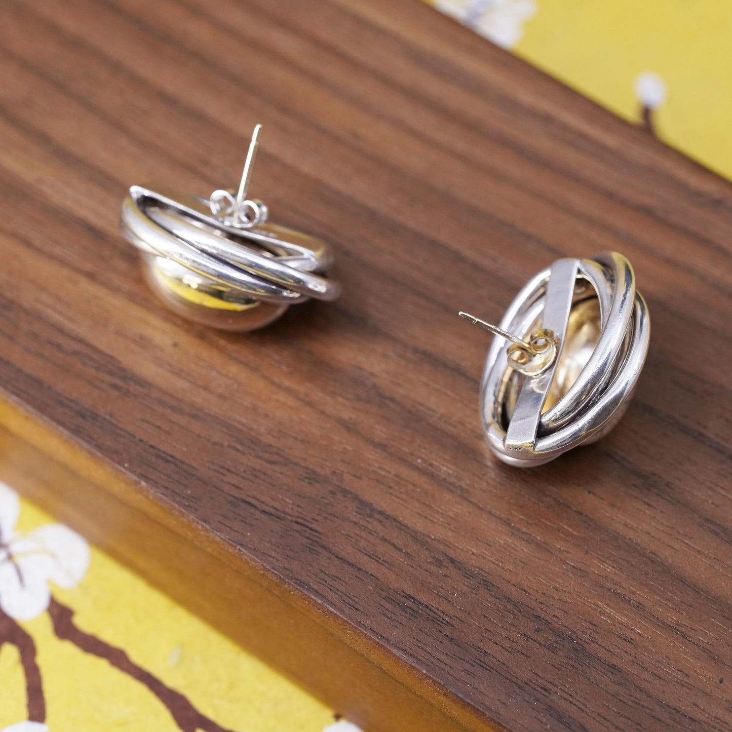 Vintage PBD Peter Brams Designs Sterling Silver 14K Love Knot Pierced Earrings