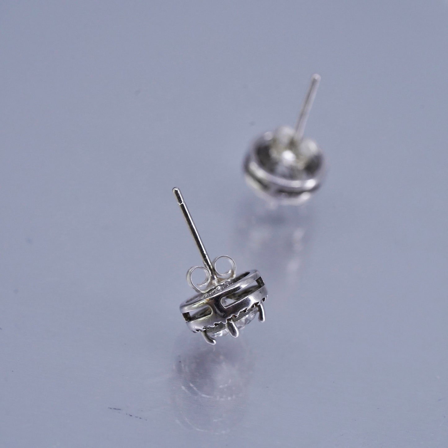 Vintage Sterling 925 silver earrings, square studs with cz inlay