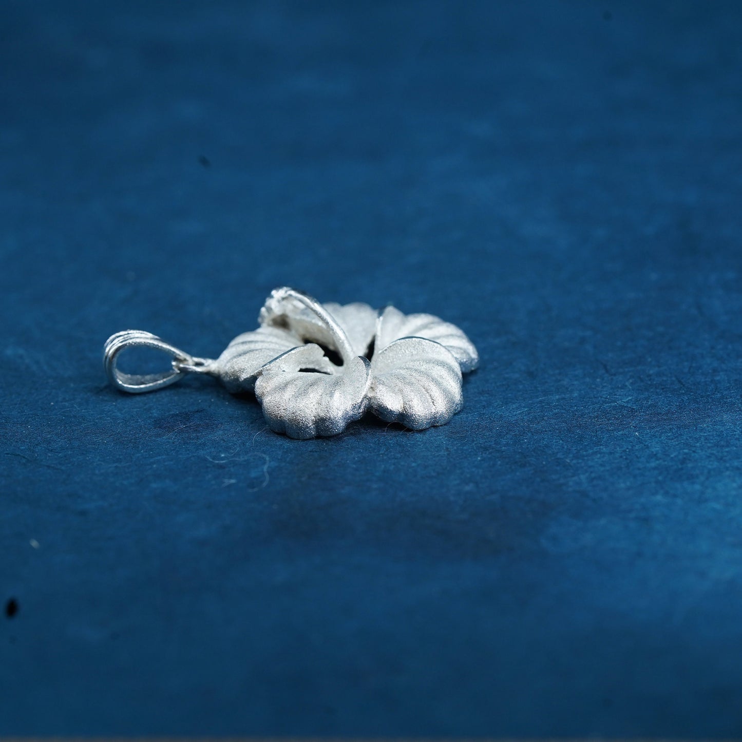 Sterling silver handmade pendant, matte 925 Hawaii state flower Hibiscus charm