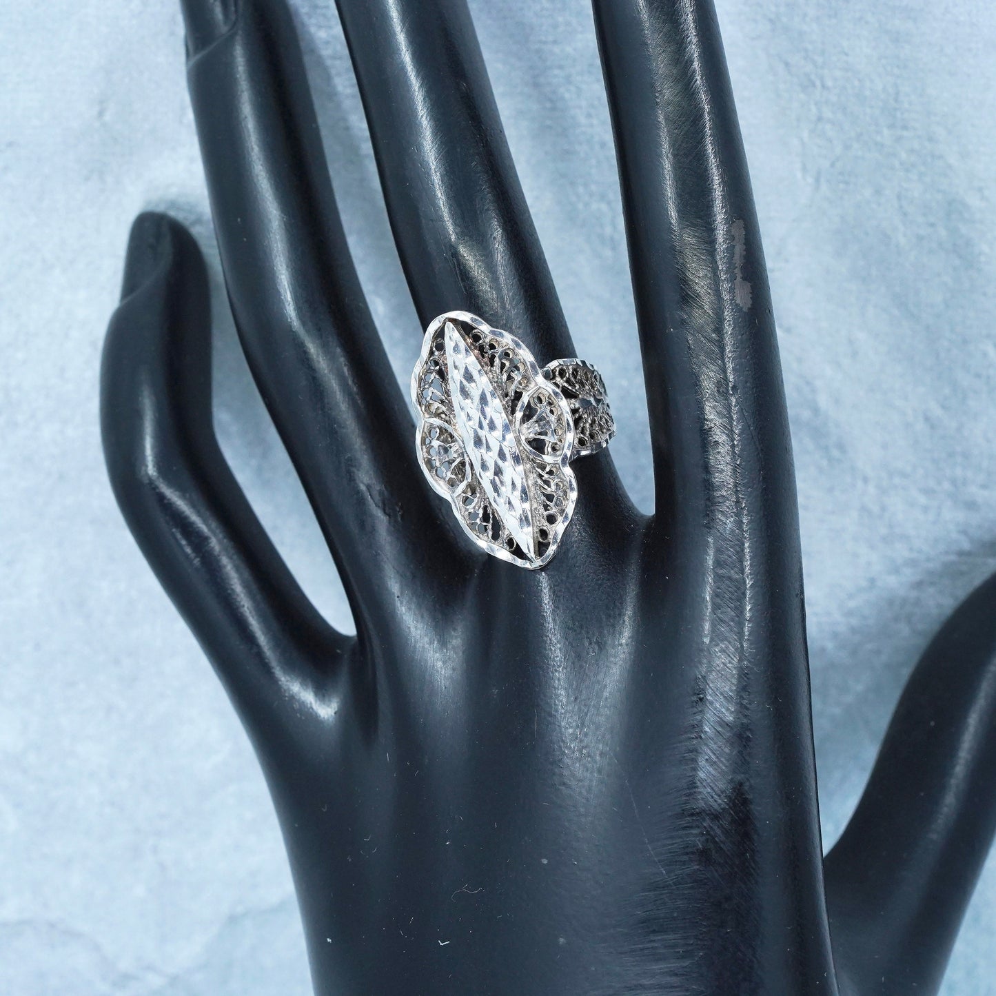 Size 5.5, vintage Sterling 925 silver handmade filigree ring
