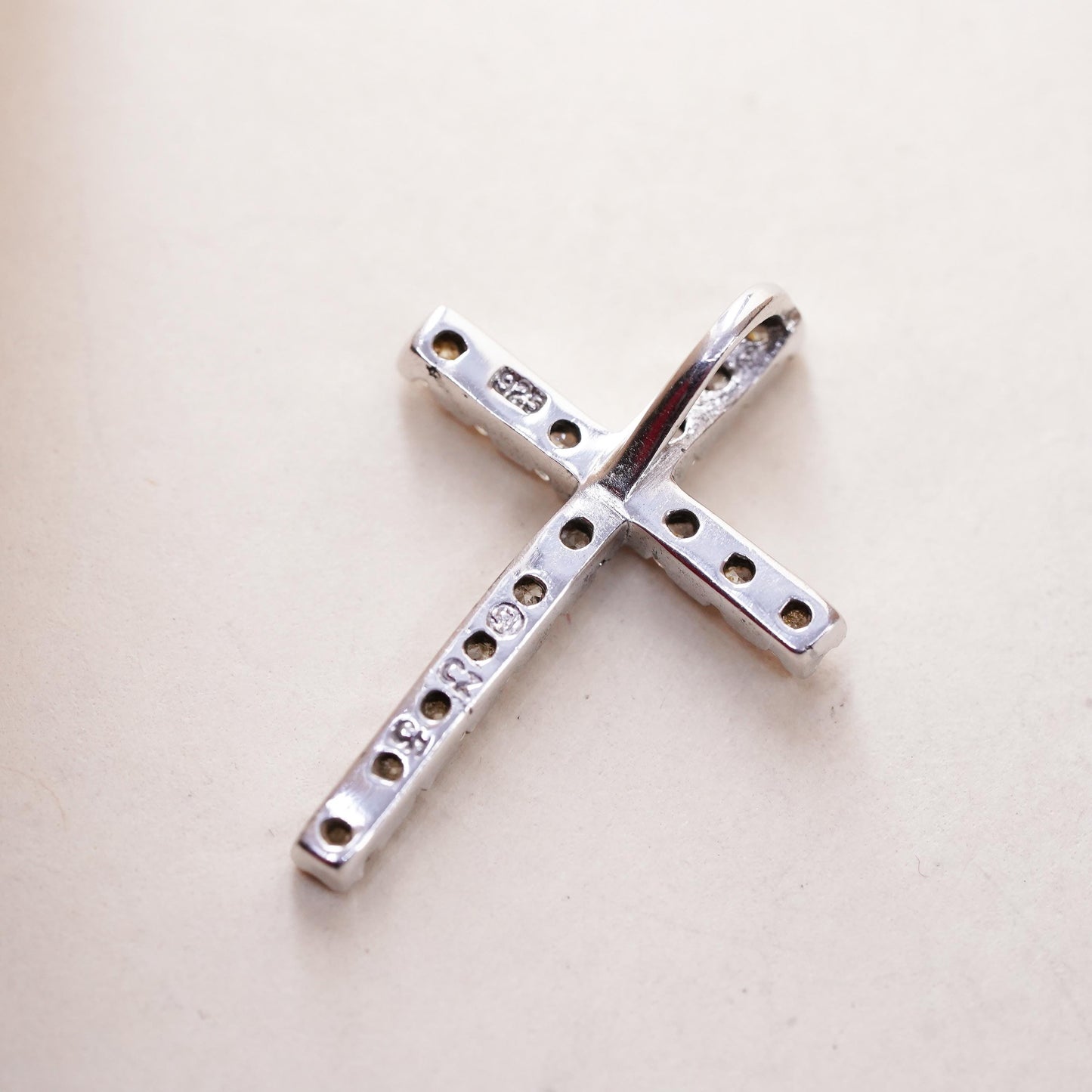 Vintage handmade Sterling silver pendant, 925 cross with cluster cz
