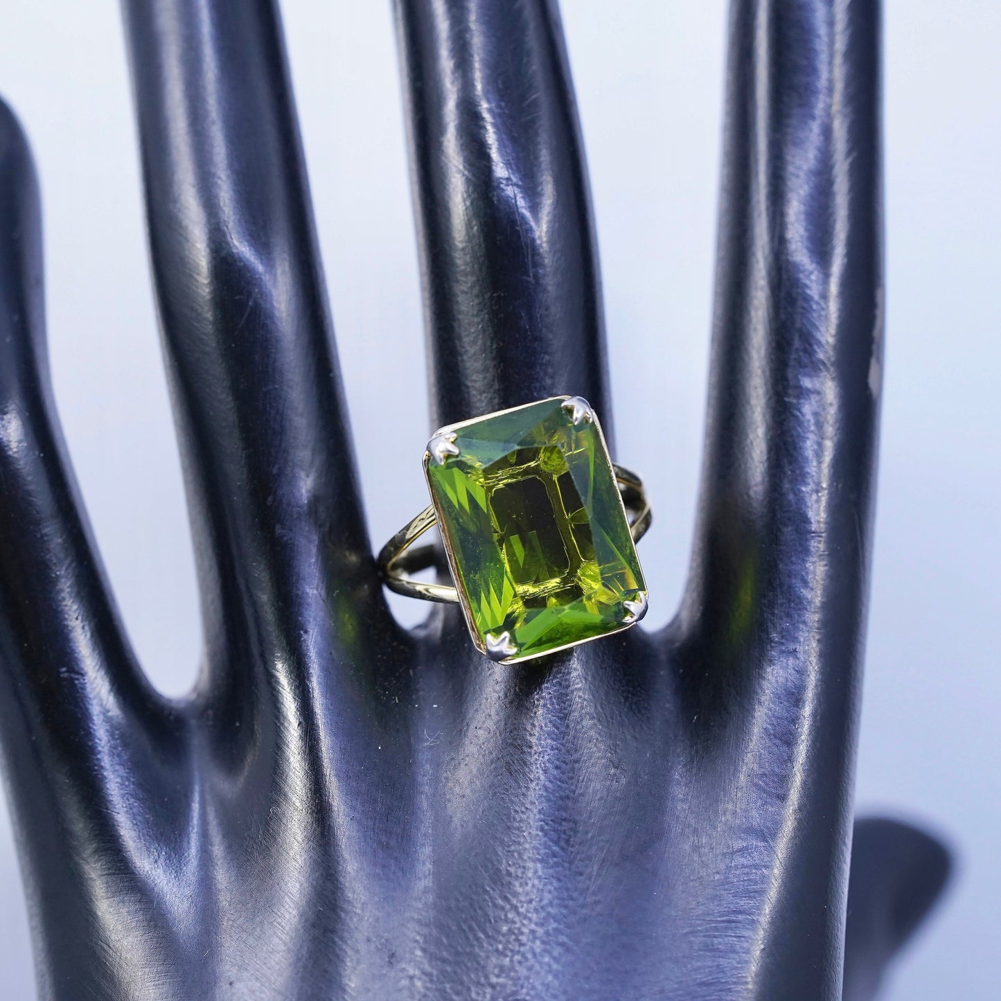 Size 8, vintage vermeil gold over Sterling 925 silver handmade ring w/ peridot