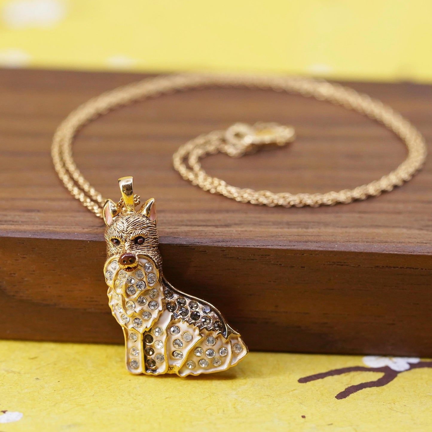 18” BGE vermeil yellow gold Sterling silver necklace, 925 Schnauzer dog pendant