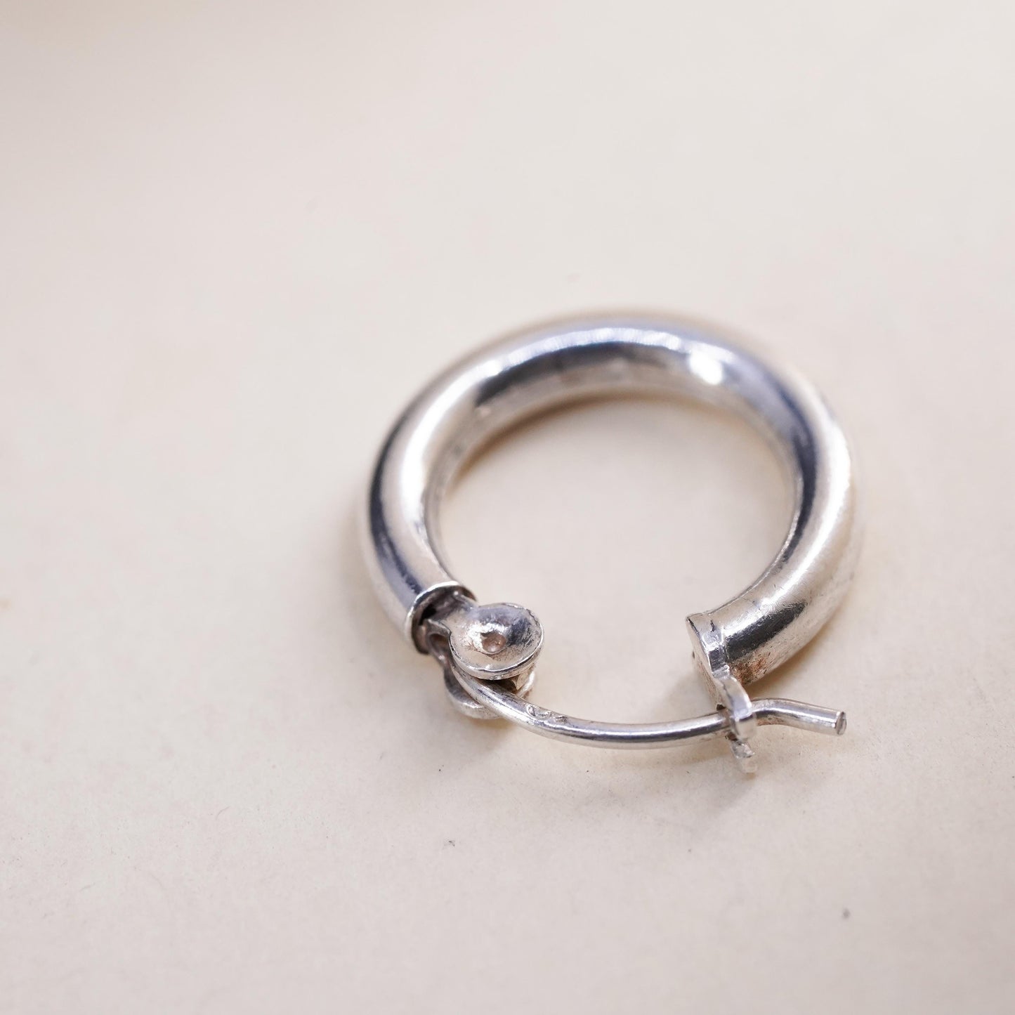 0.5", Vintage sterling silver loop single earring, minimalist primitive hoop