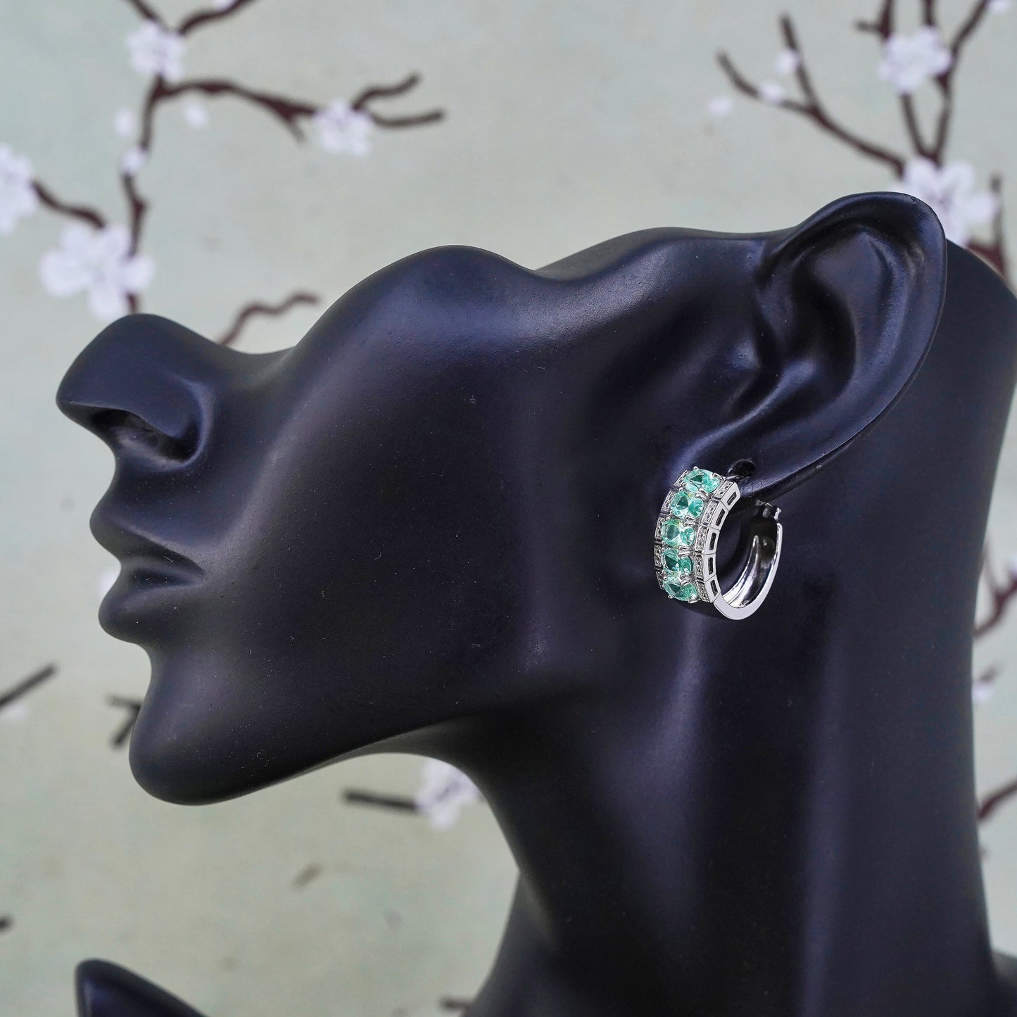 0.75”, sterling silver earrings, 925 hoops, Huggie with peridot and diamond