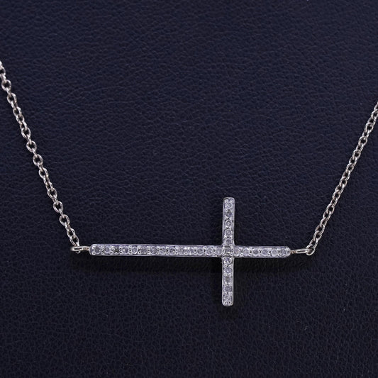 18", Vintage 6K yellow Gold Necklace Circle Chain cluster Diamond Cross Pendant