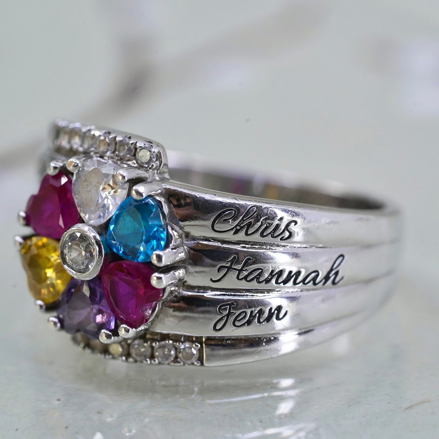Size 9, sterling silver 925 ring with topaz citrine citrine ruby and amethyst