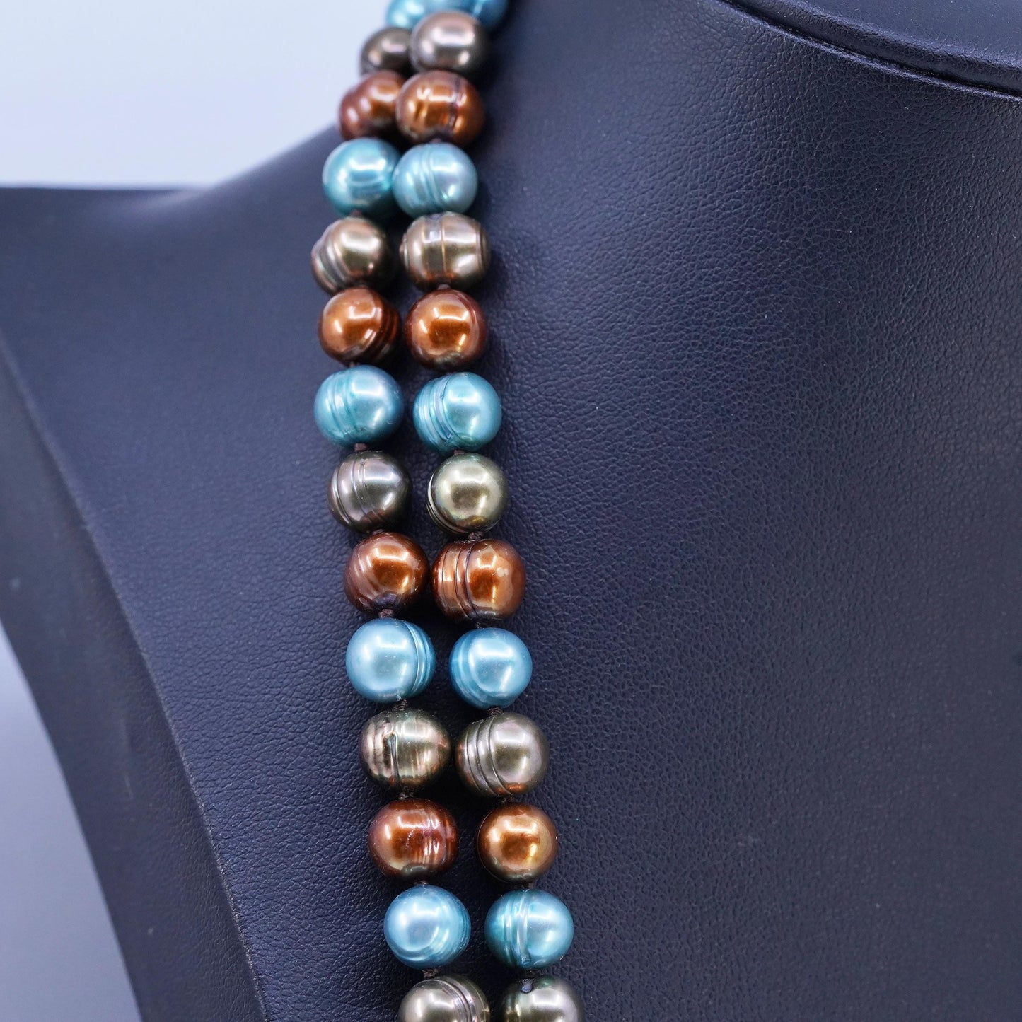 52”, Sterling 925 silver extra long necklace multi color freshwater pearl beads