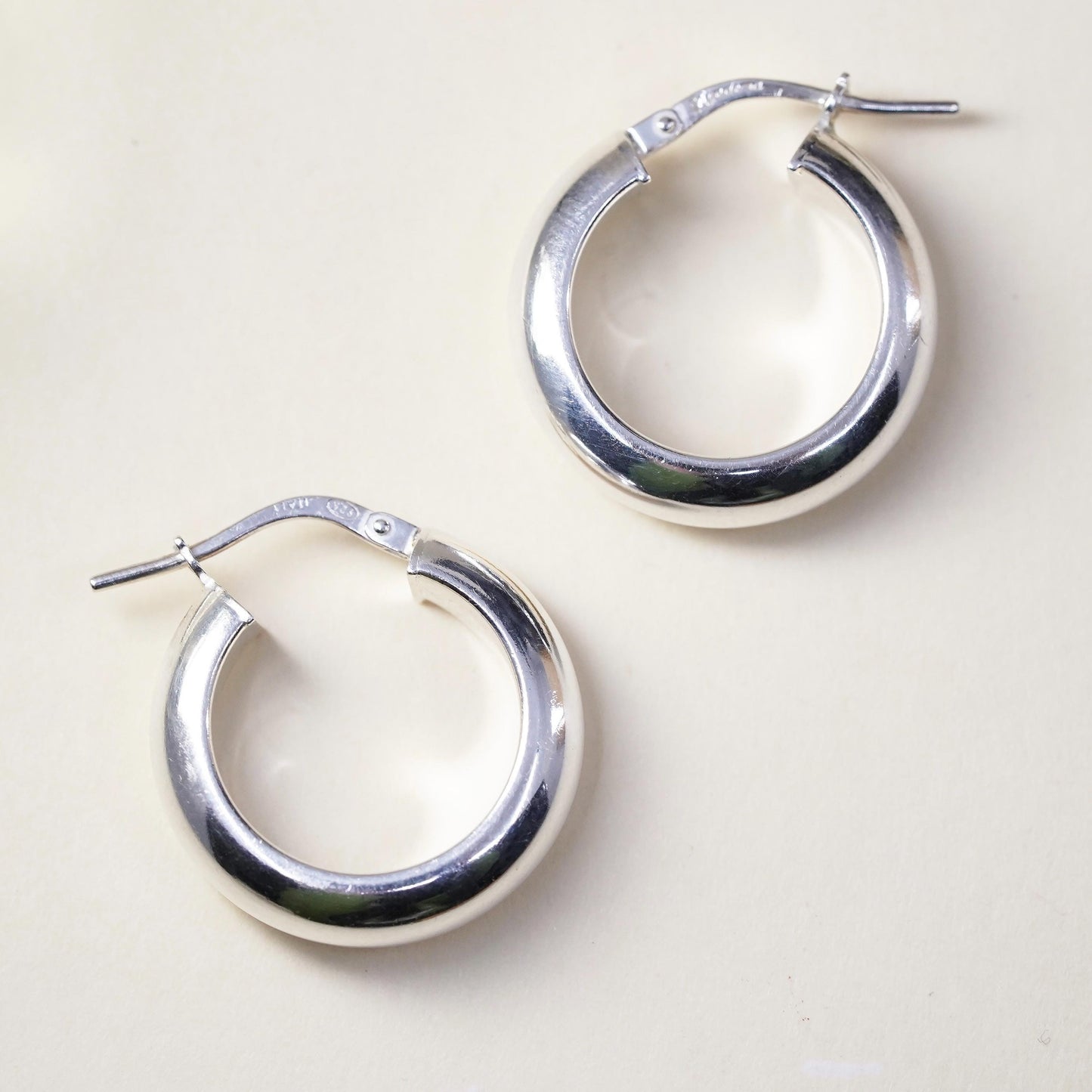 0.75", Vintage sterling silver wide hoops, 925 silver huggie earrings