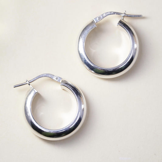 0.75", Vintage sterling silver wide hoops, 925 silver huggie earrings
