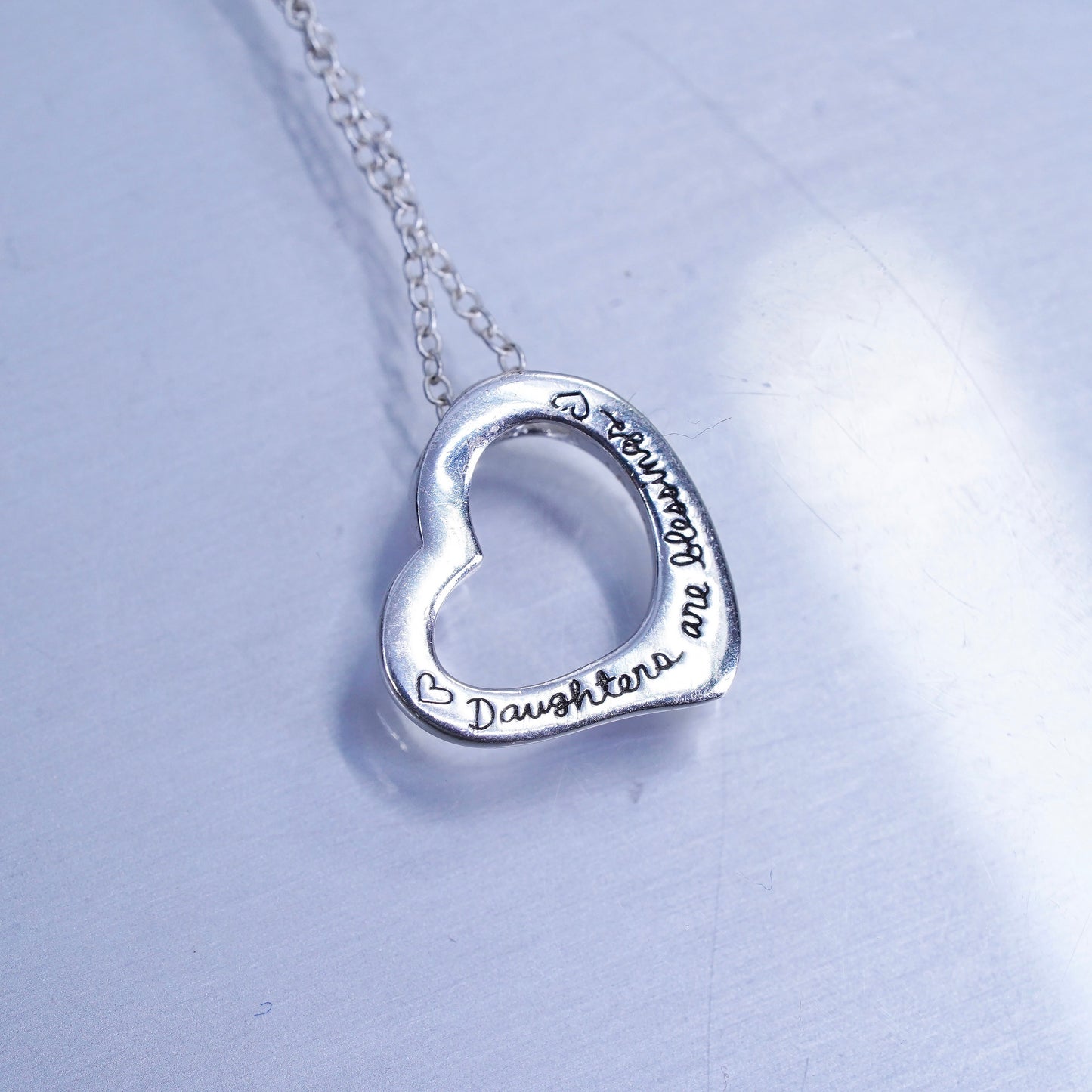 16+2”, Sterling 925 silver circle necklace heart pendant “daughters blessings”