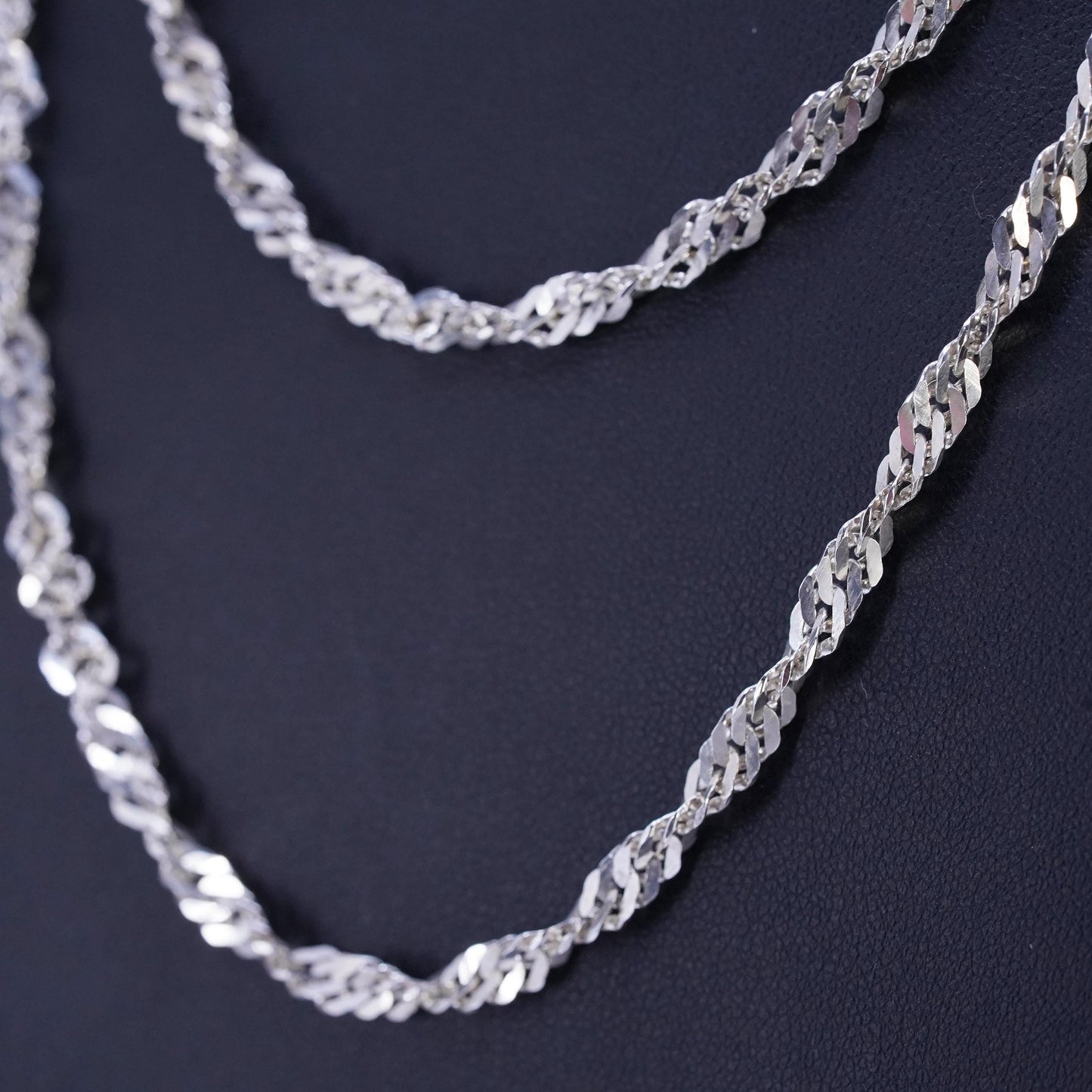 38" 4mm, vintage Sterling 925 silver extra long twisted curb chain necklace