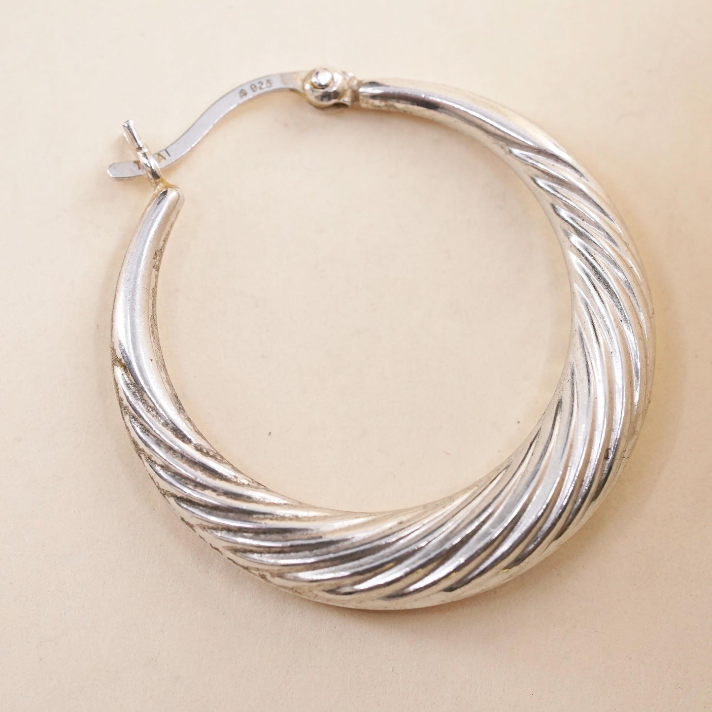 1", Vintage sterling silver loop single earring, fashion primitive twisted hoop