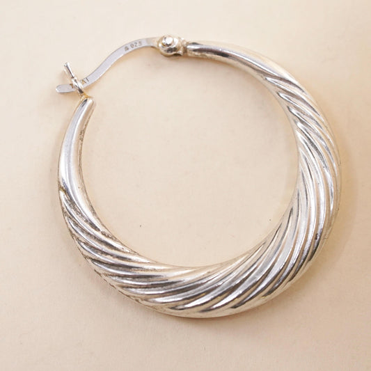 1", Vintage sterling silver loop single earring, fashion primitive twisted hoop