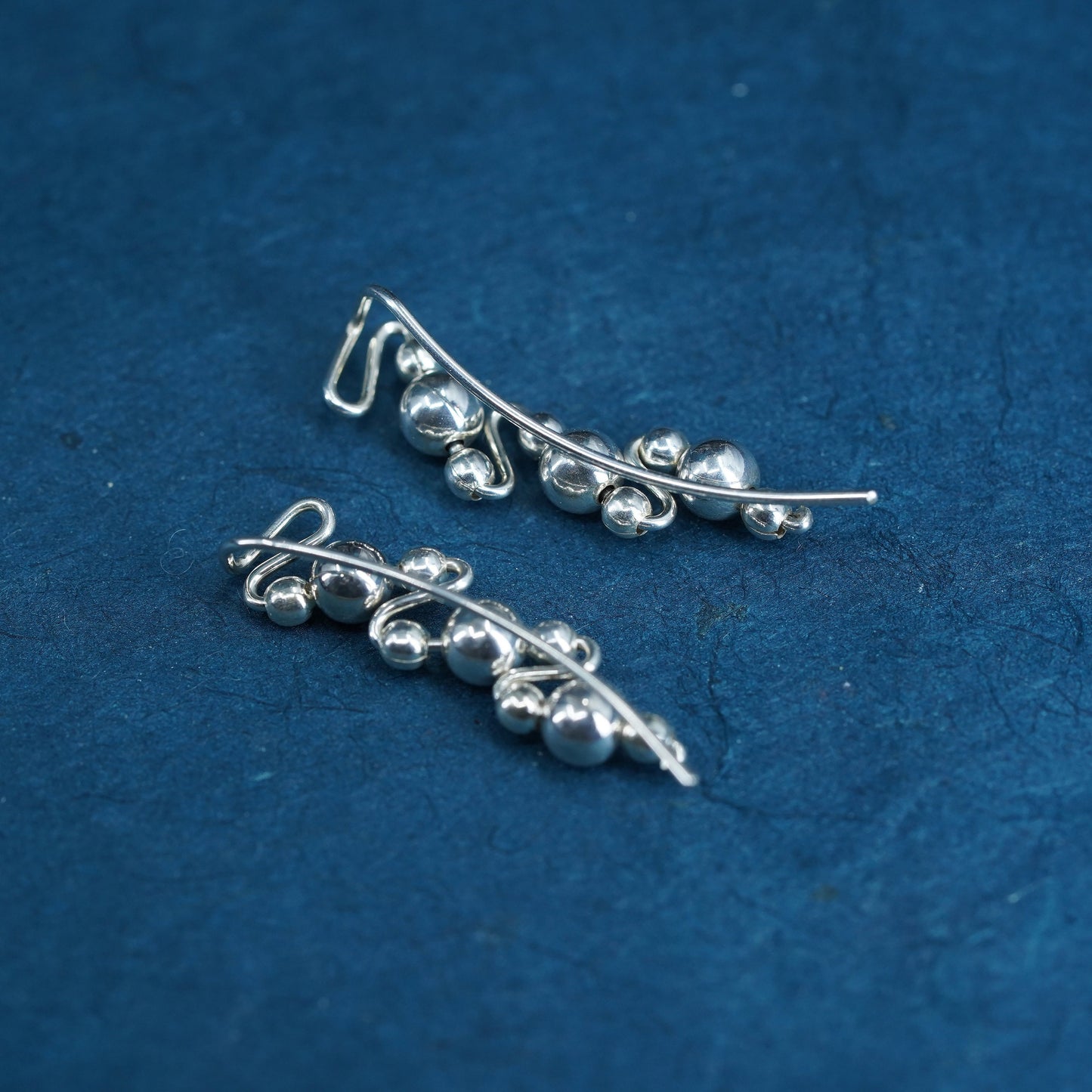 Vintage sterling silver handmade earrings, 925 filigree Bali beads drop
