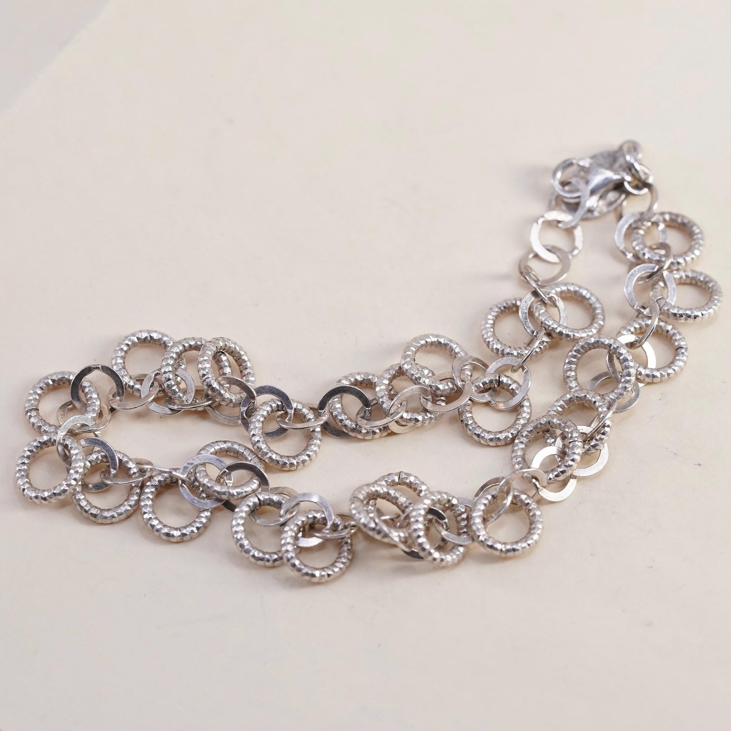 7.25", Vintage Italian Dyadema sterling 925 silver multi circle charm bracelet