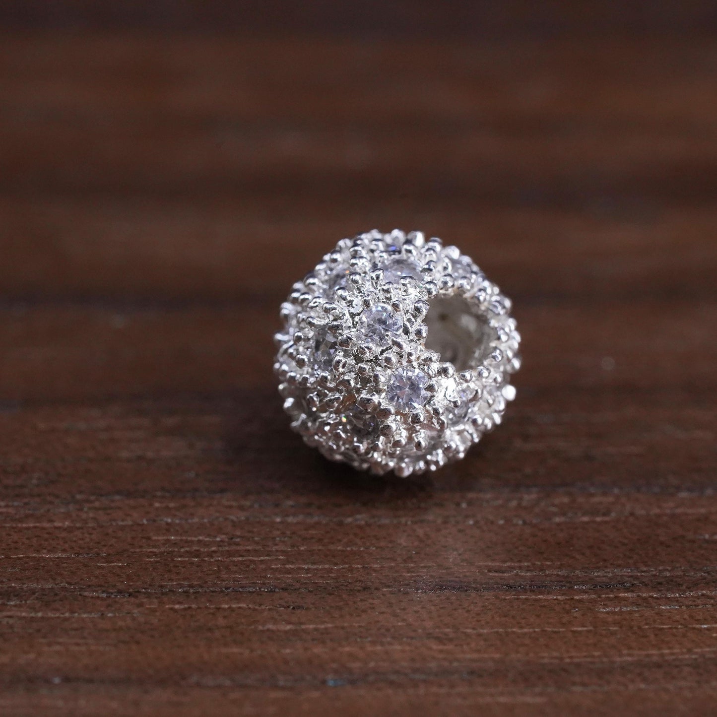 Vintage Sterling 925 silver handmade pendant bead charm with cluster cz